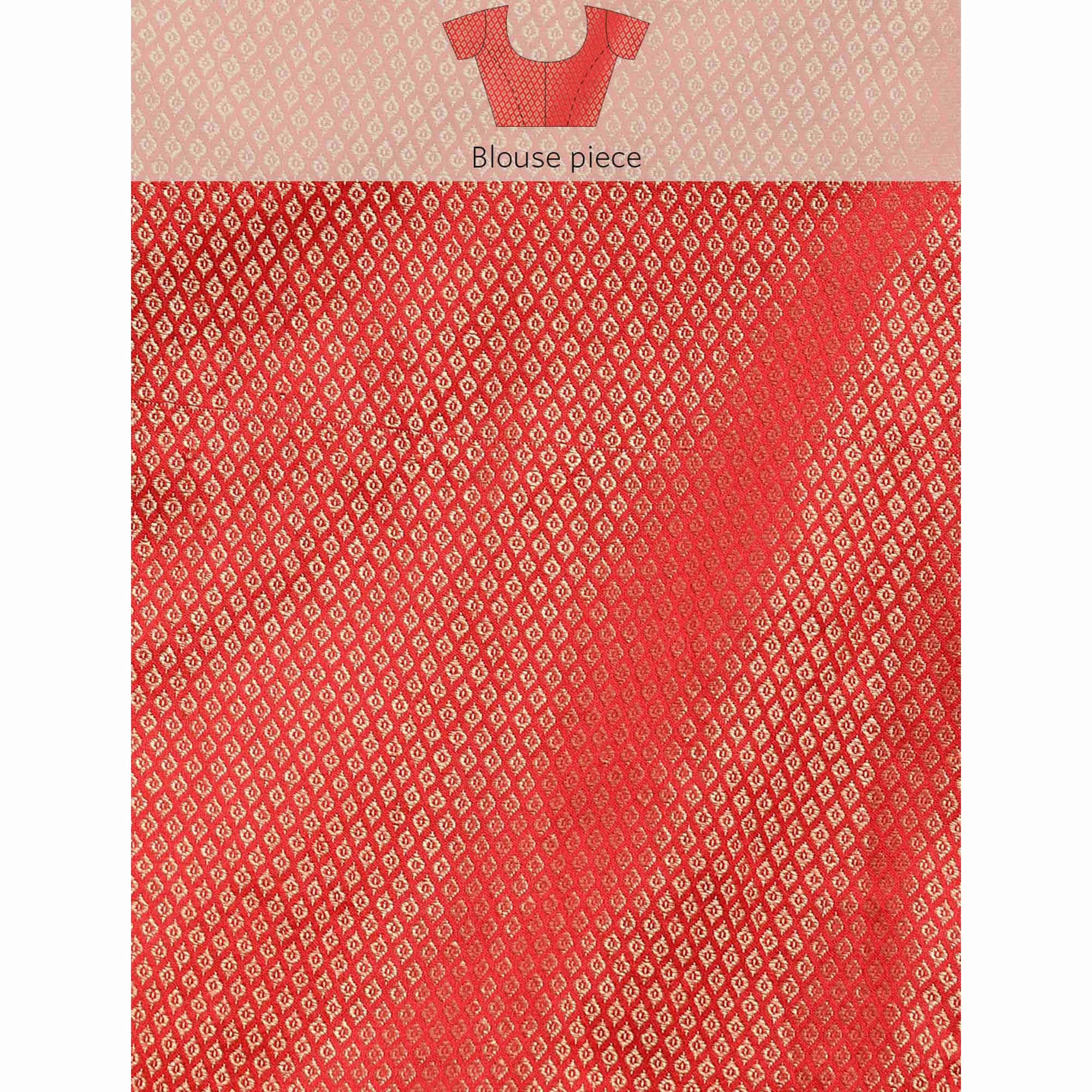 Red Swarovski Work Chiffon Saree With Zari Border