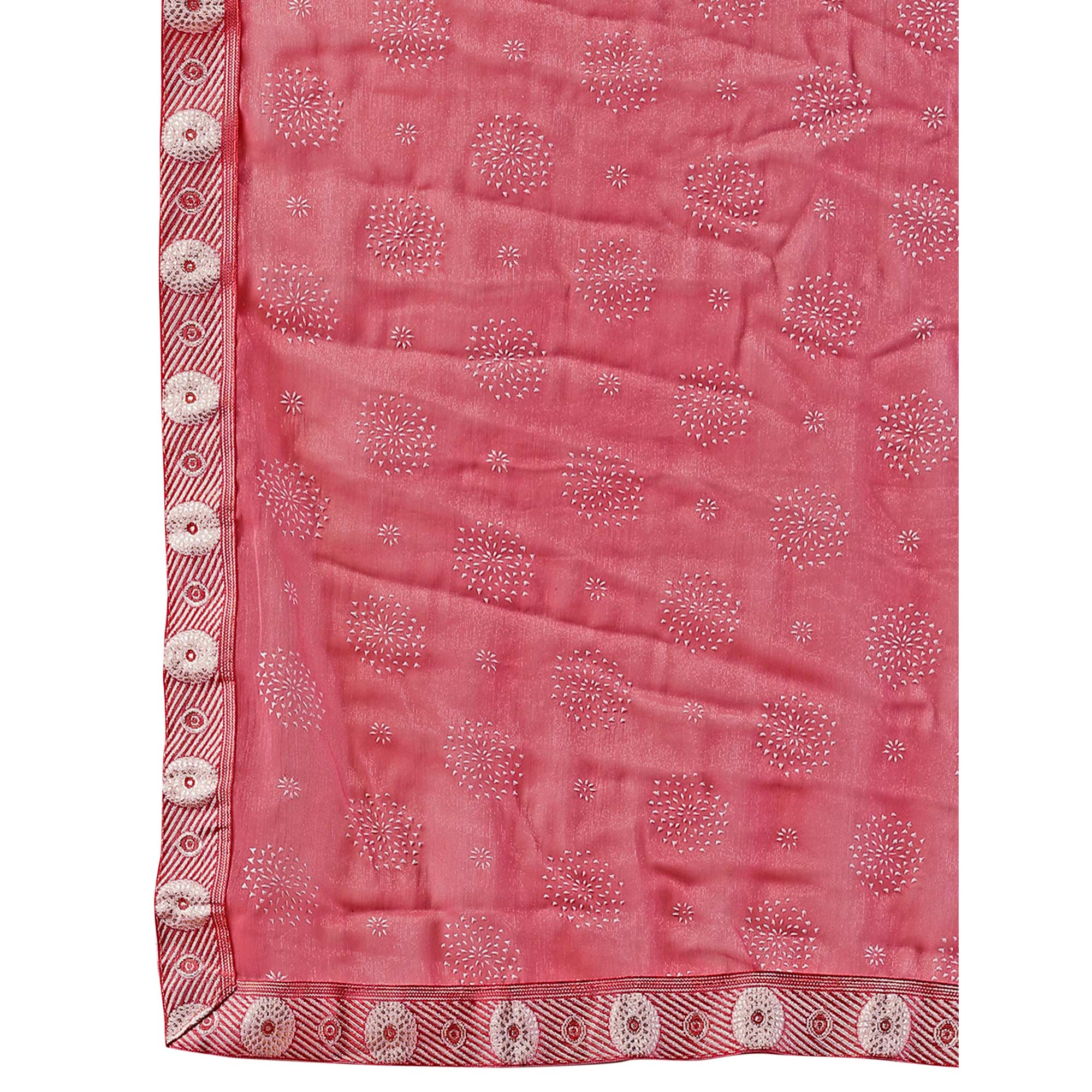 Pink Printed Chiffon Saree With Lace Border