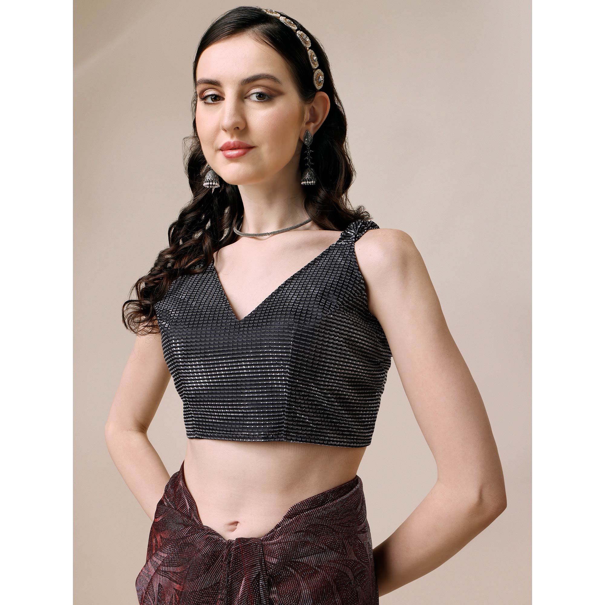 Maroon Floral Printed Rayon Saree