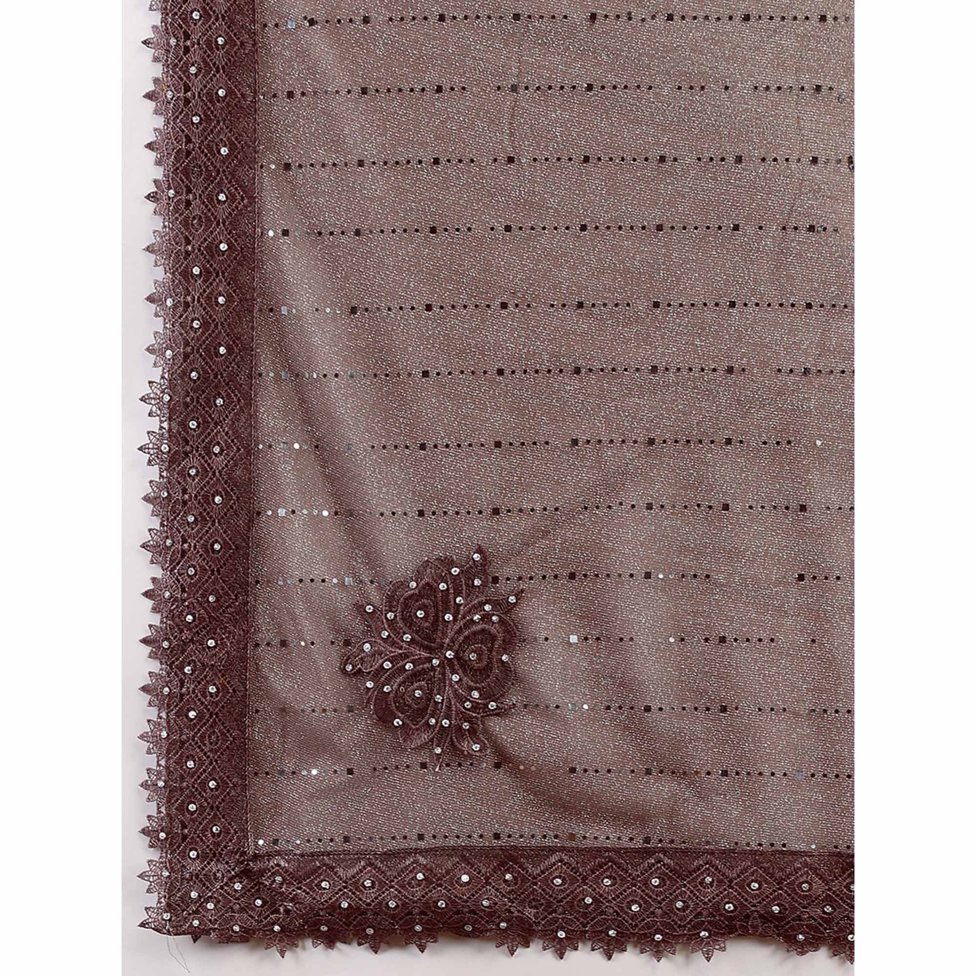 Brown Tikali With Floral Embroidered Lycra Saree