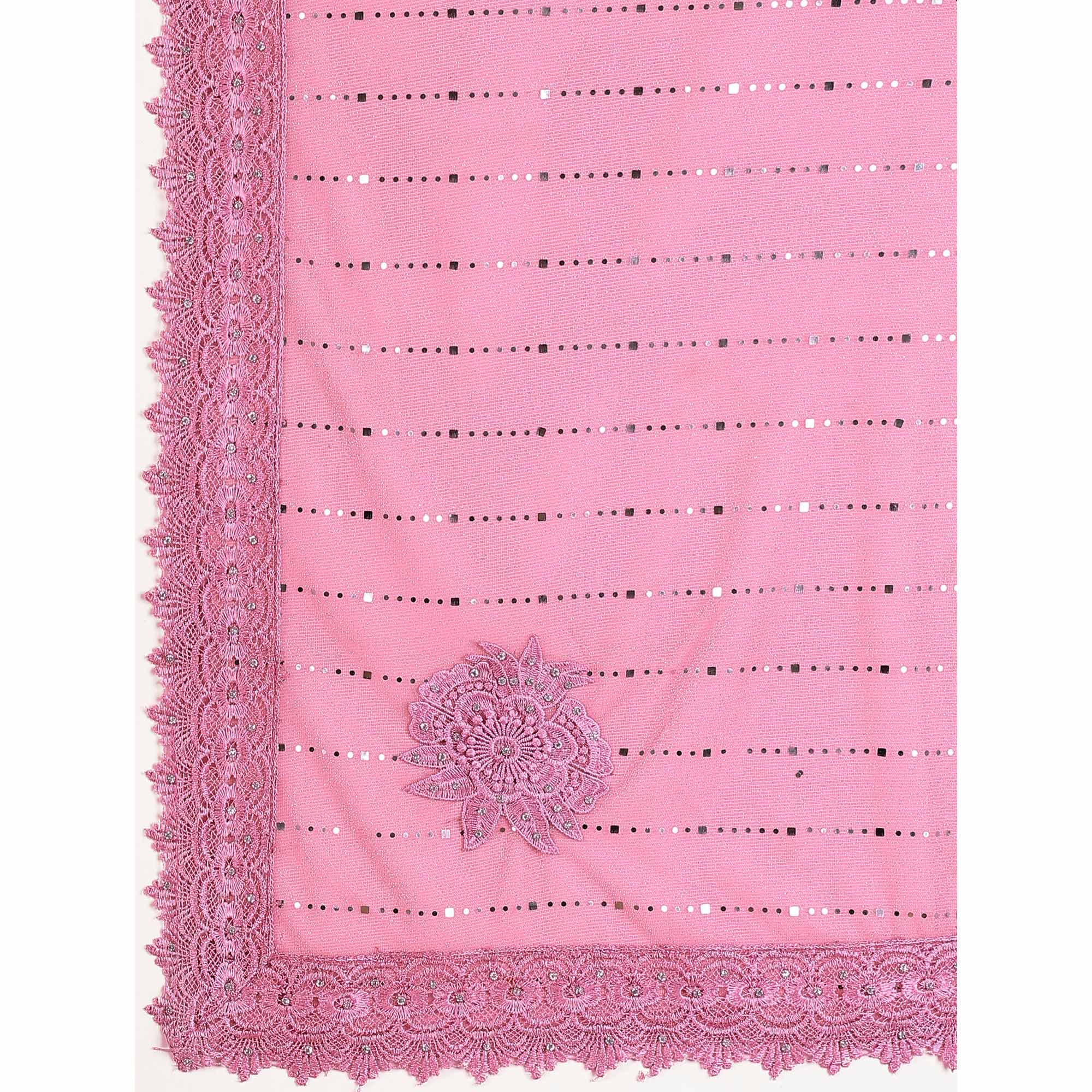 Pink Tikali With Floral Embroidered Lycra Saree