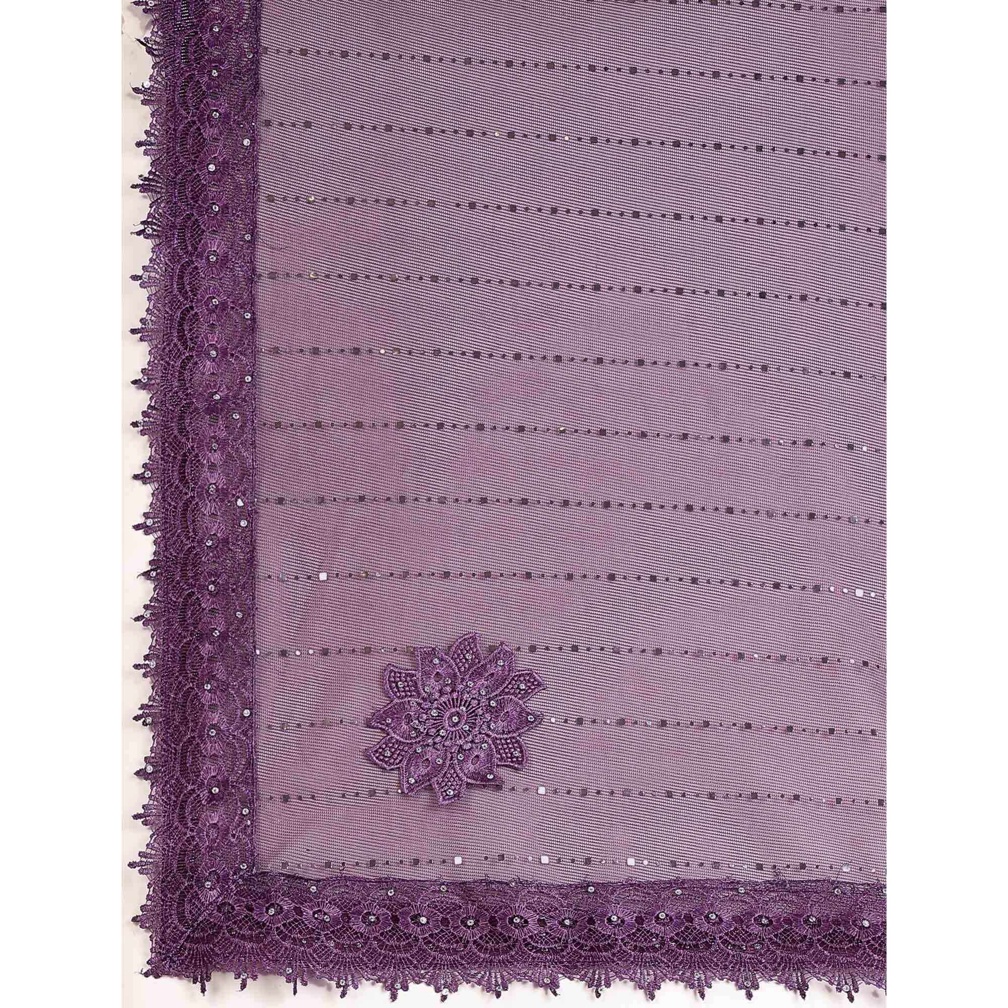 Purple Tikali Work Lycra Saree With Embroidered Lace Border