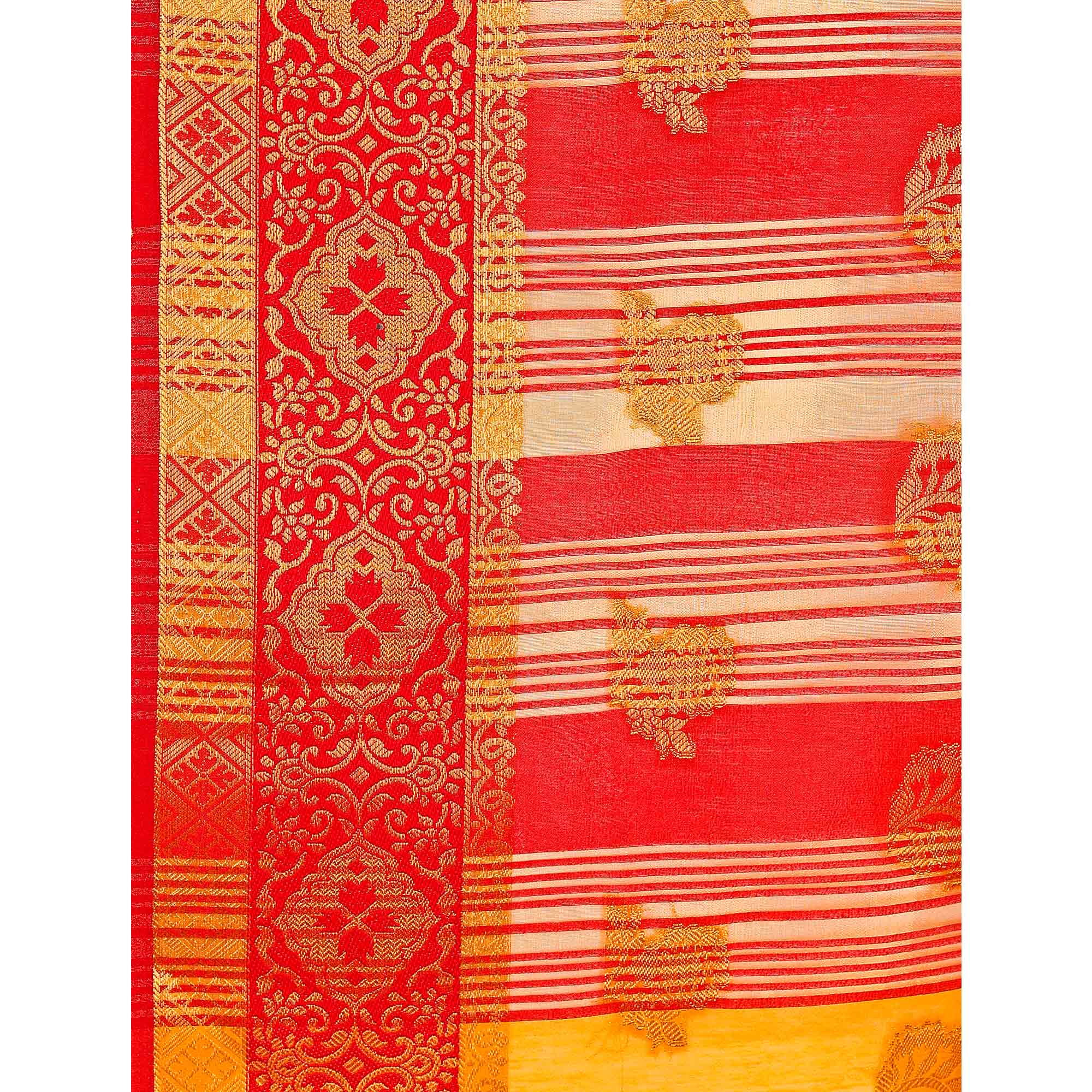 Mustard Floral Zari Woven Cotton Silk Saree