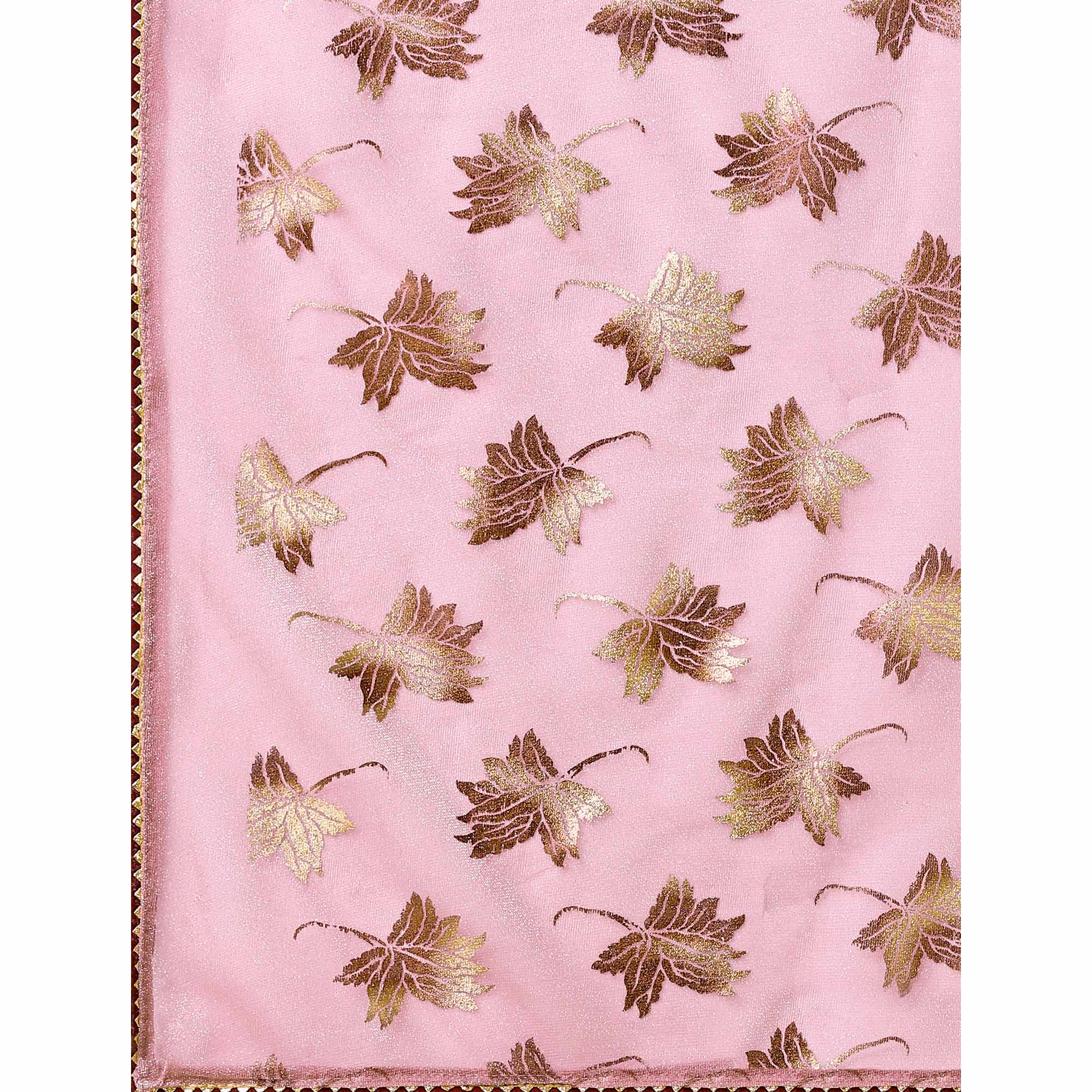 Pink Floral Foil Printed Rayon Saree