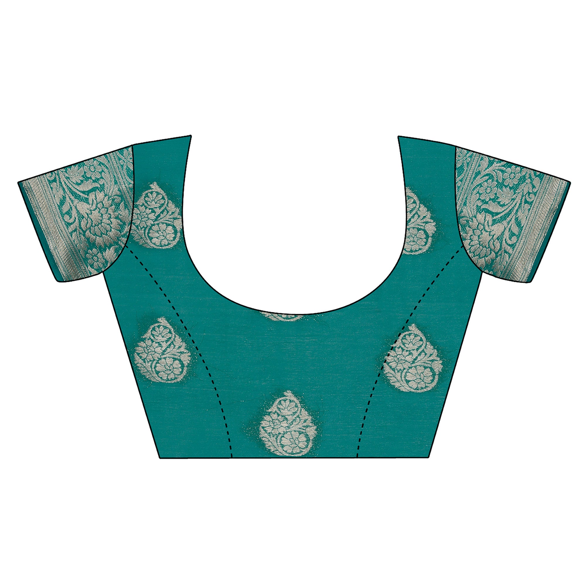 Turquoise Blue Woven Chiffon Saree With Tassels