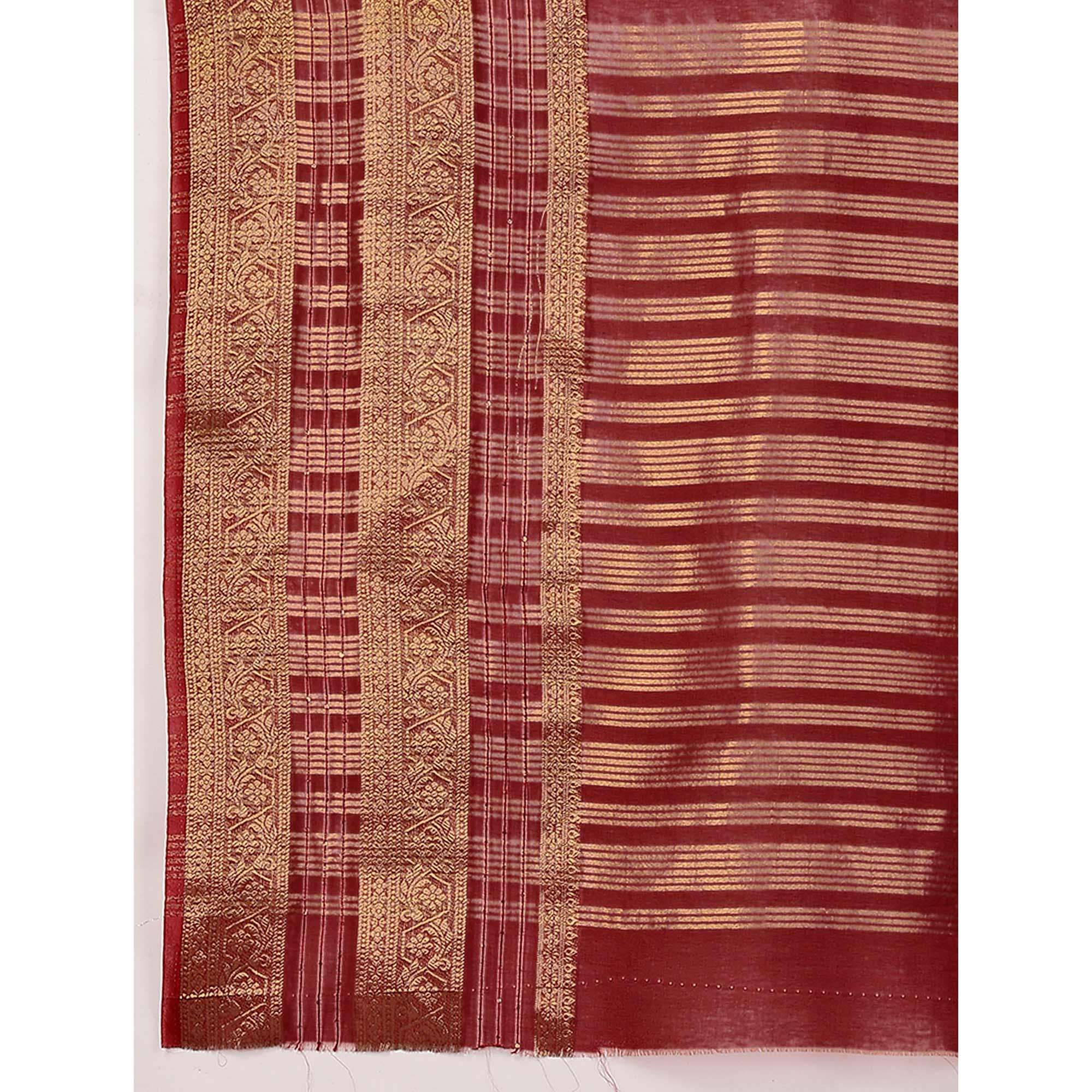 Maroon Floral Zari Woven Organza Saree