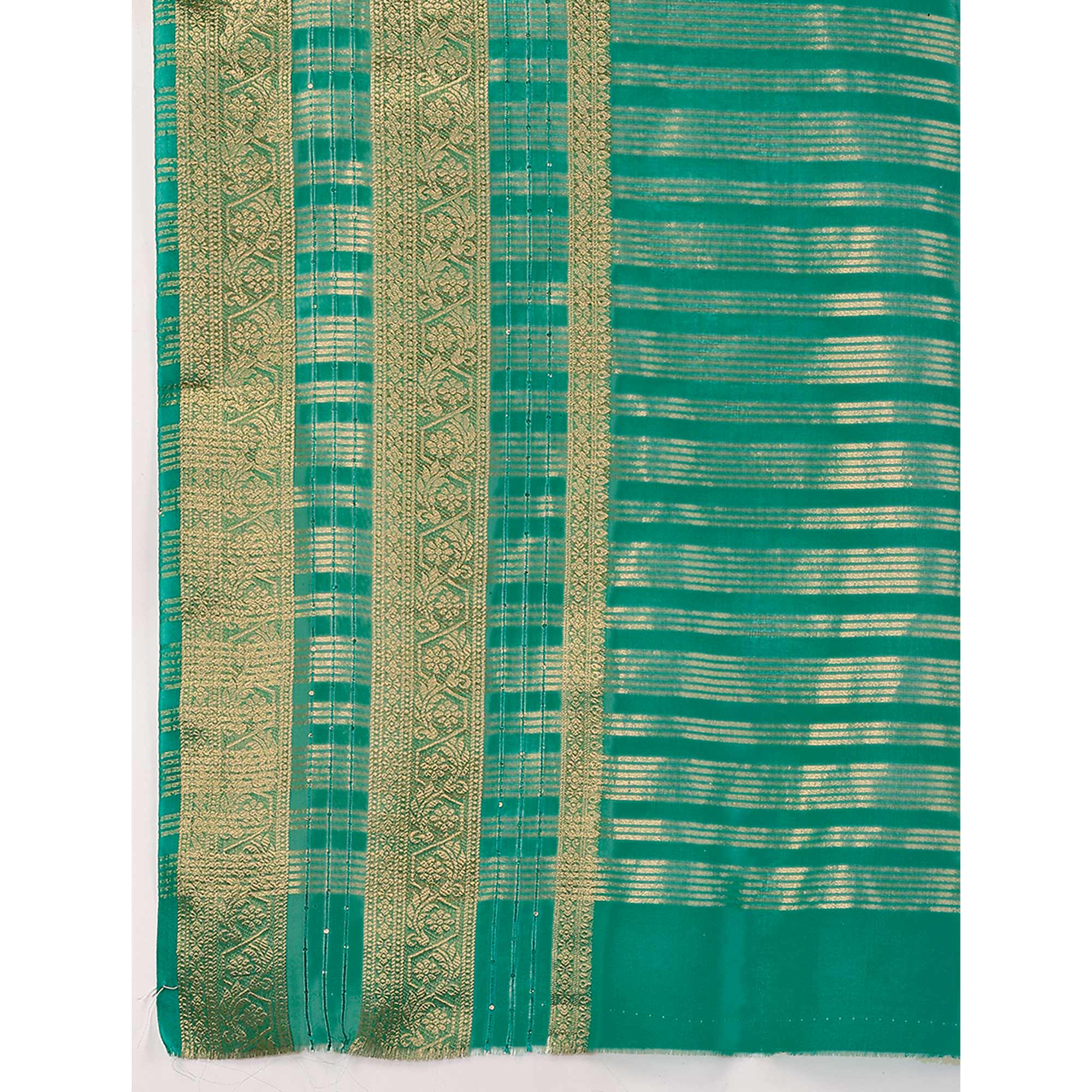 Green Floral Zari Woven Organza Saree