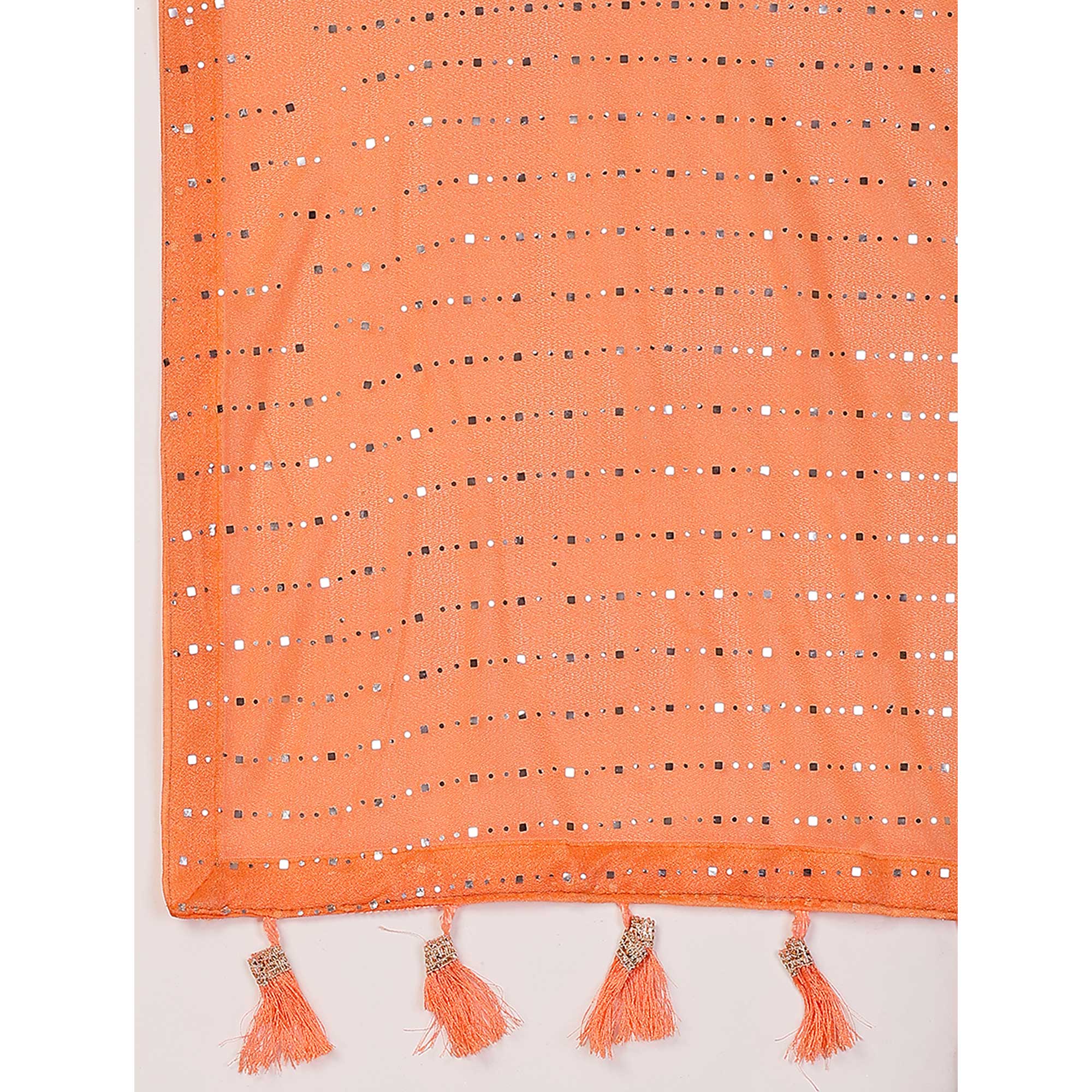 Orange Tikali Work Lycra Saree With Tassels