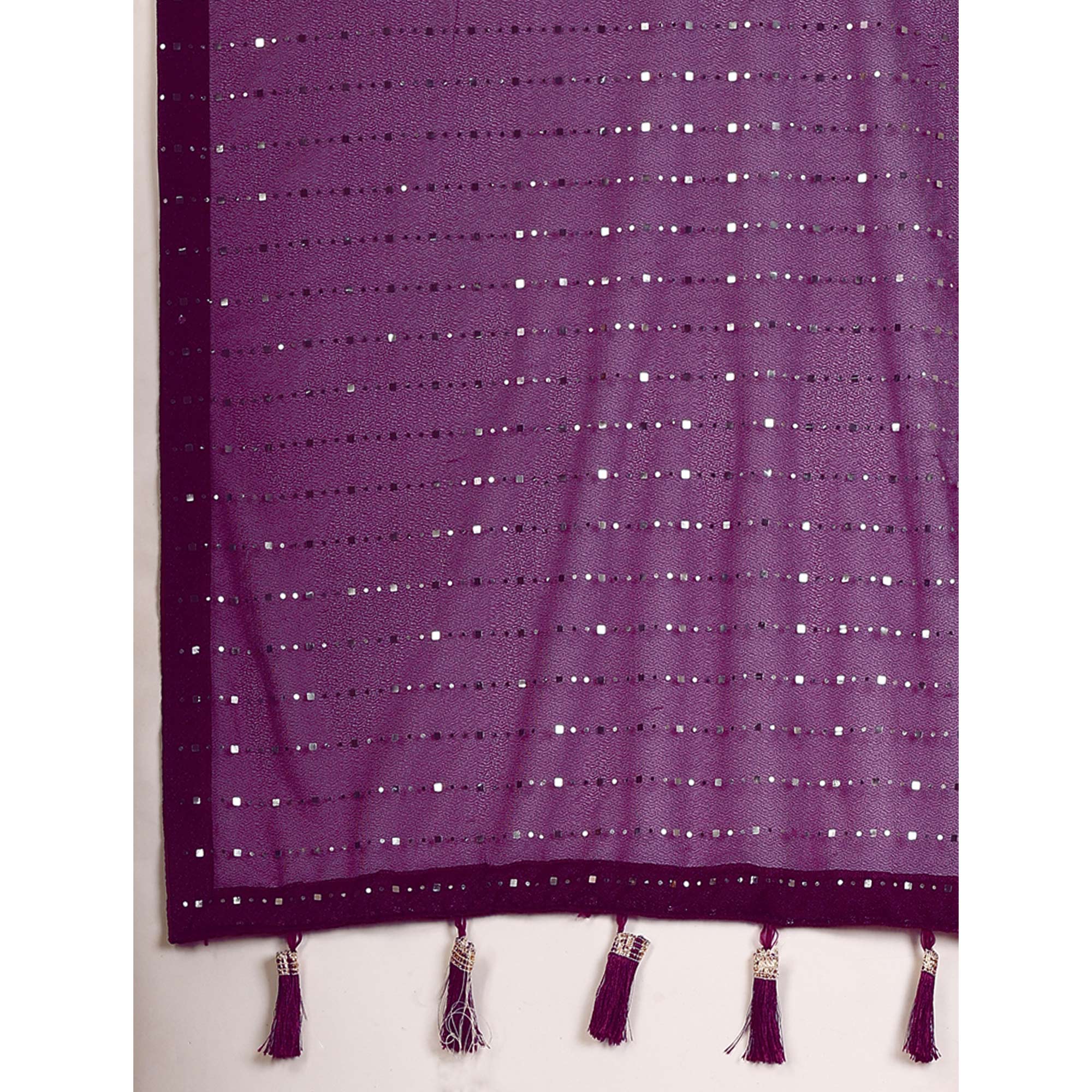 Purple Tikali Work Lycra Saree With Tassels