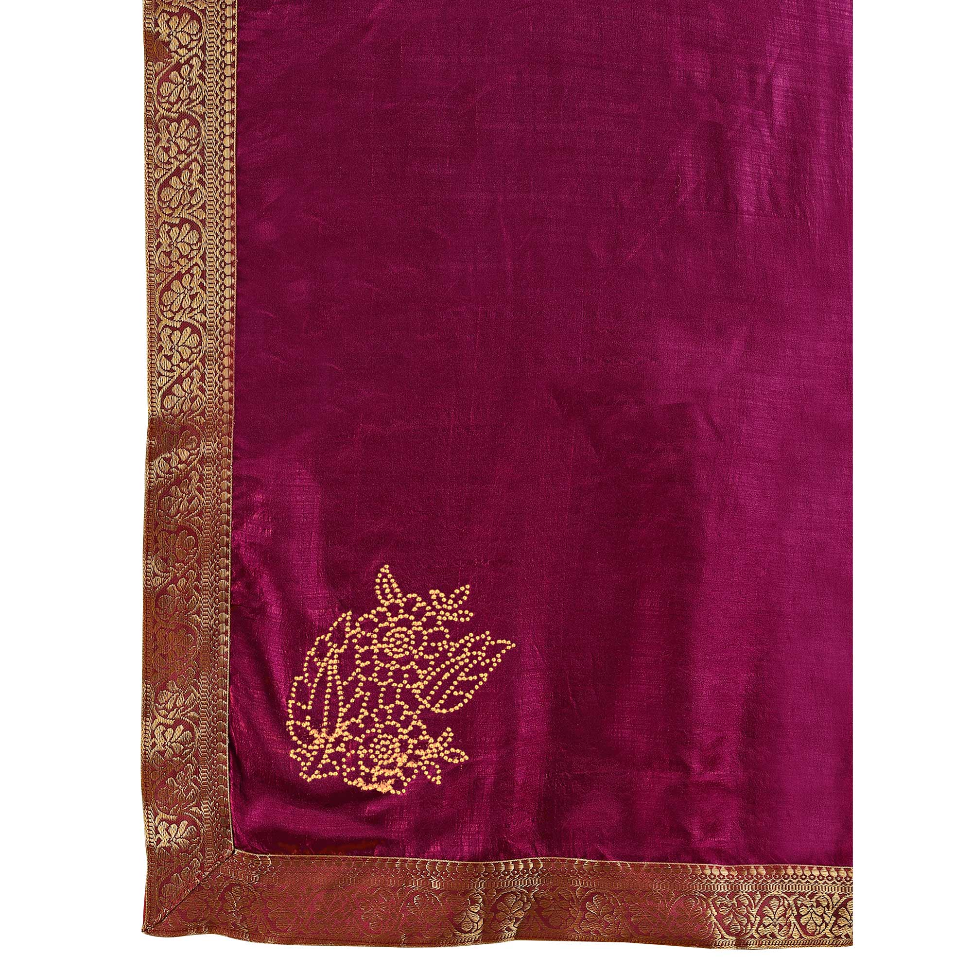 Purple Floral Swarovski Work Vichitra Silk Saree With Lace Border