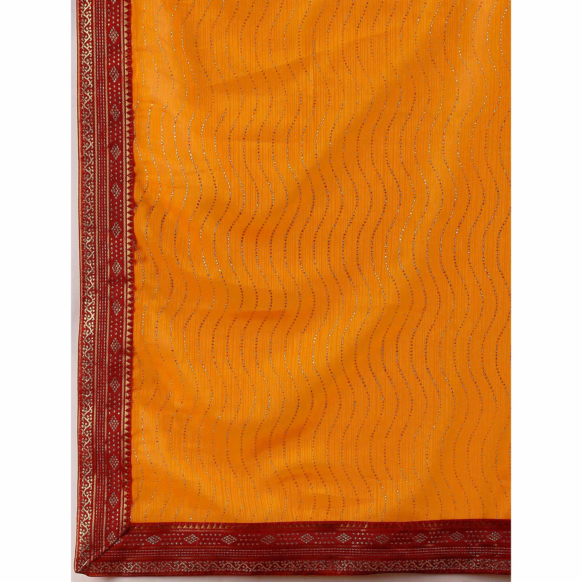 Yellow Zari Embroidery Chiffon Saree With Lace Border