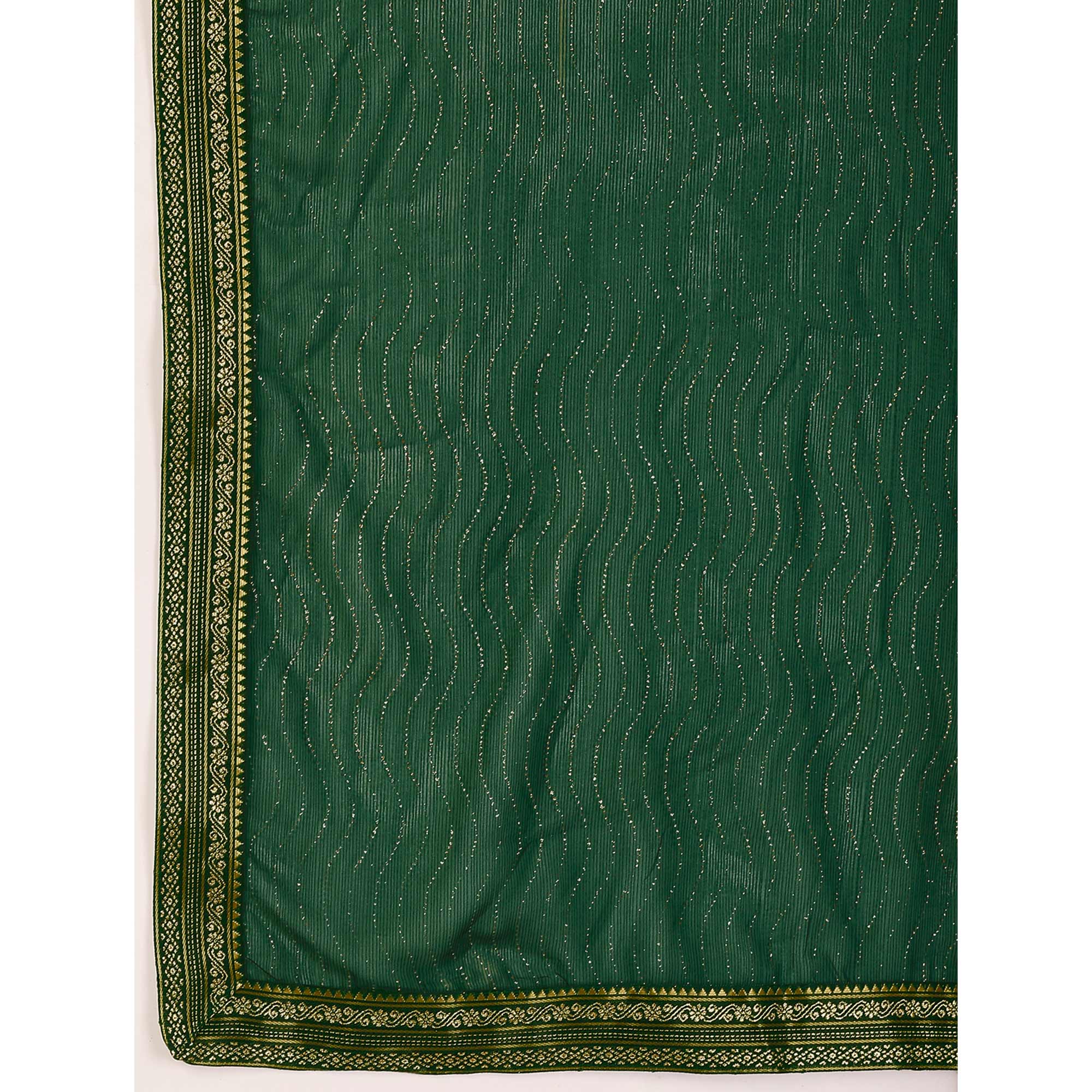 Green Zari Embroidery Chiffon Saree With Lace Border