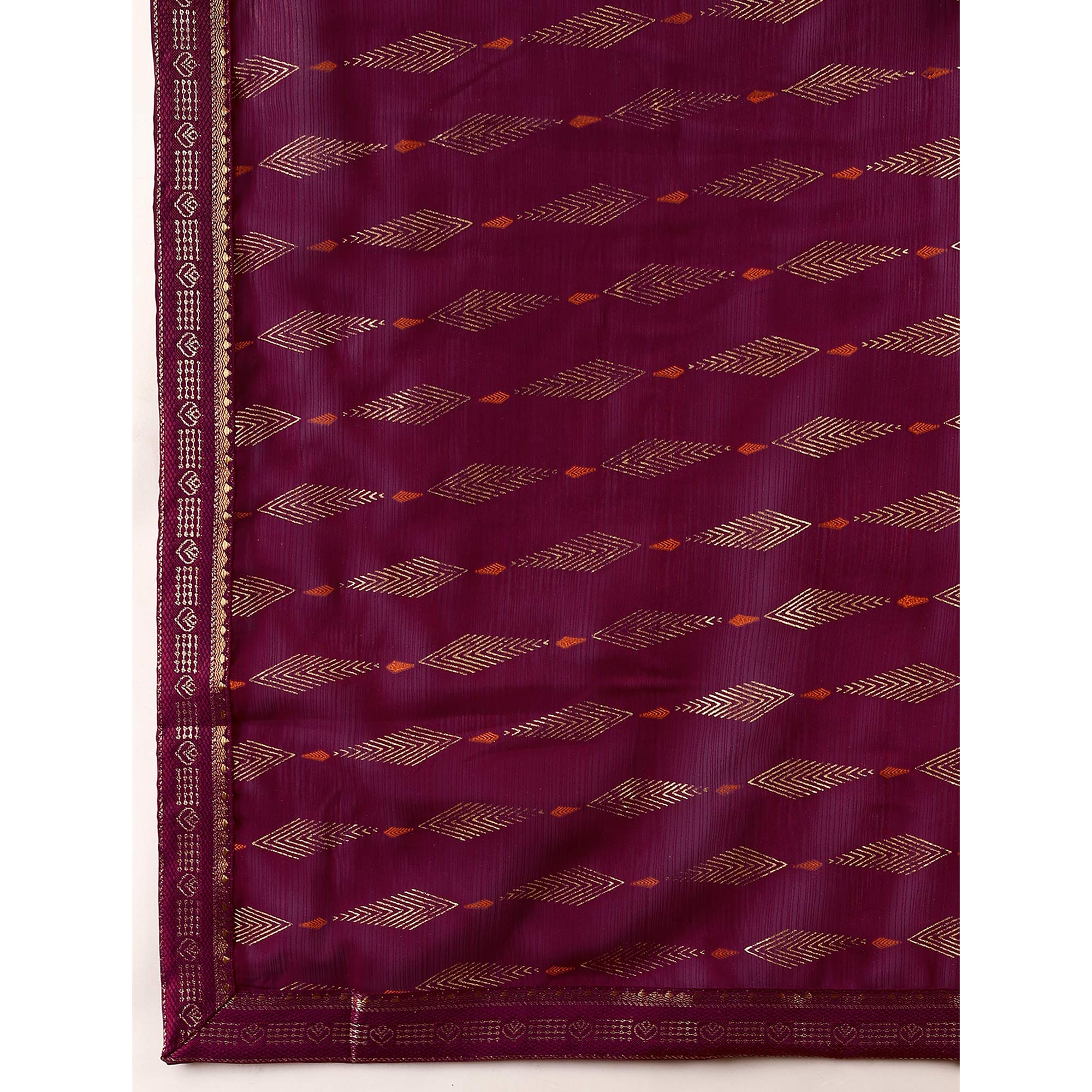 Purple Foil Printed Chiffon Saree With Lace Border