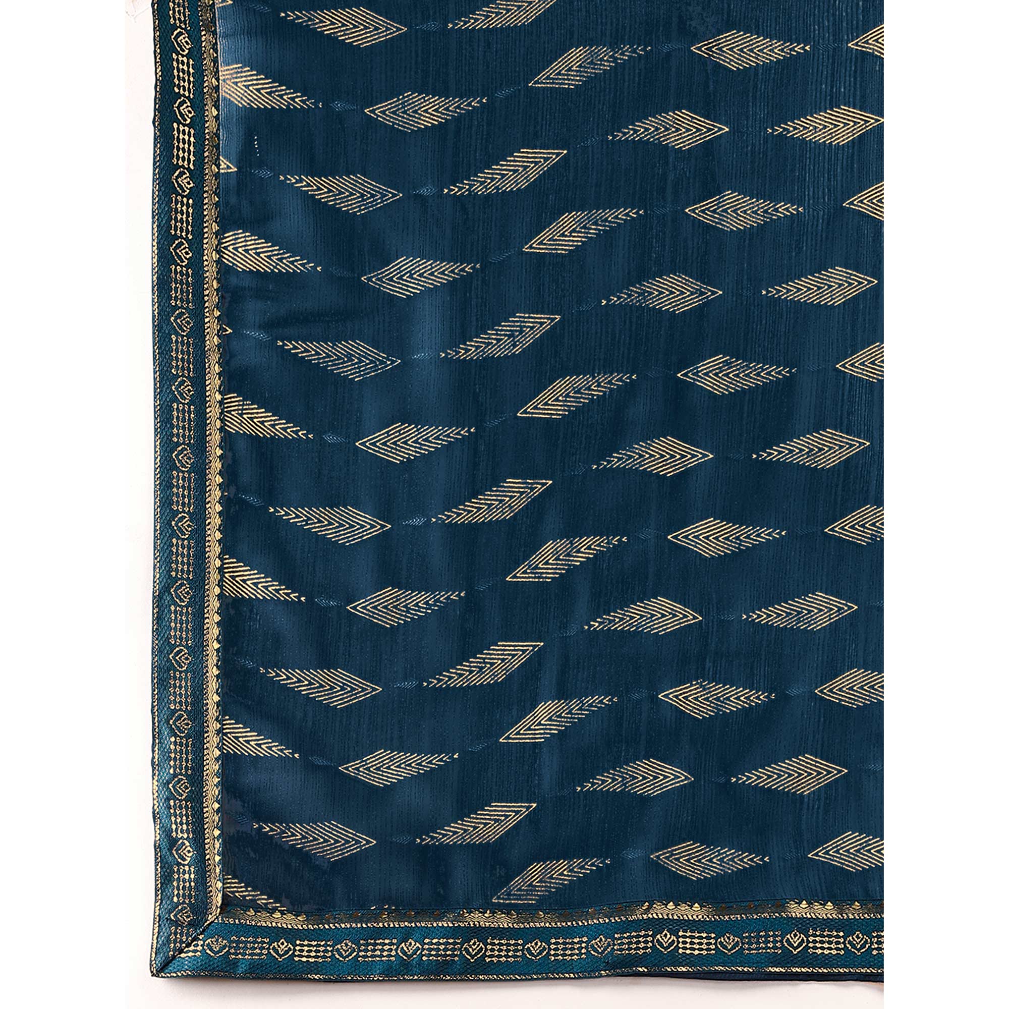 Blue Foil Printed Chiffon Saree With Lace Border