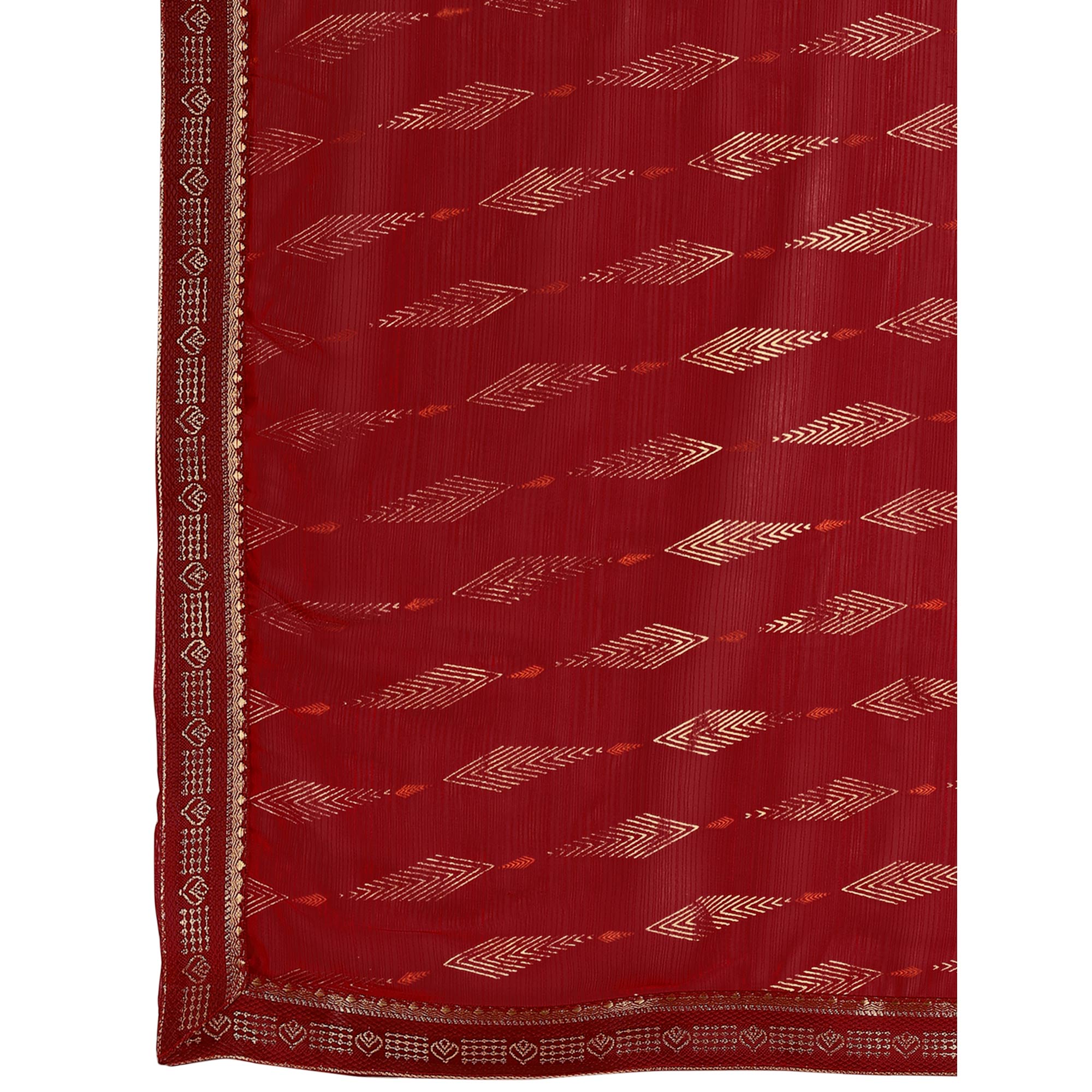 Maroon Foil Printed Chiffon Saree With Lace Border