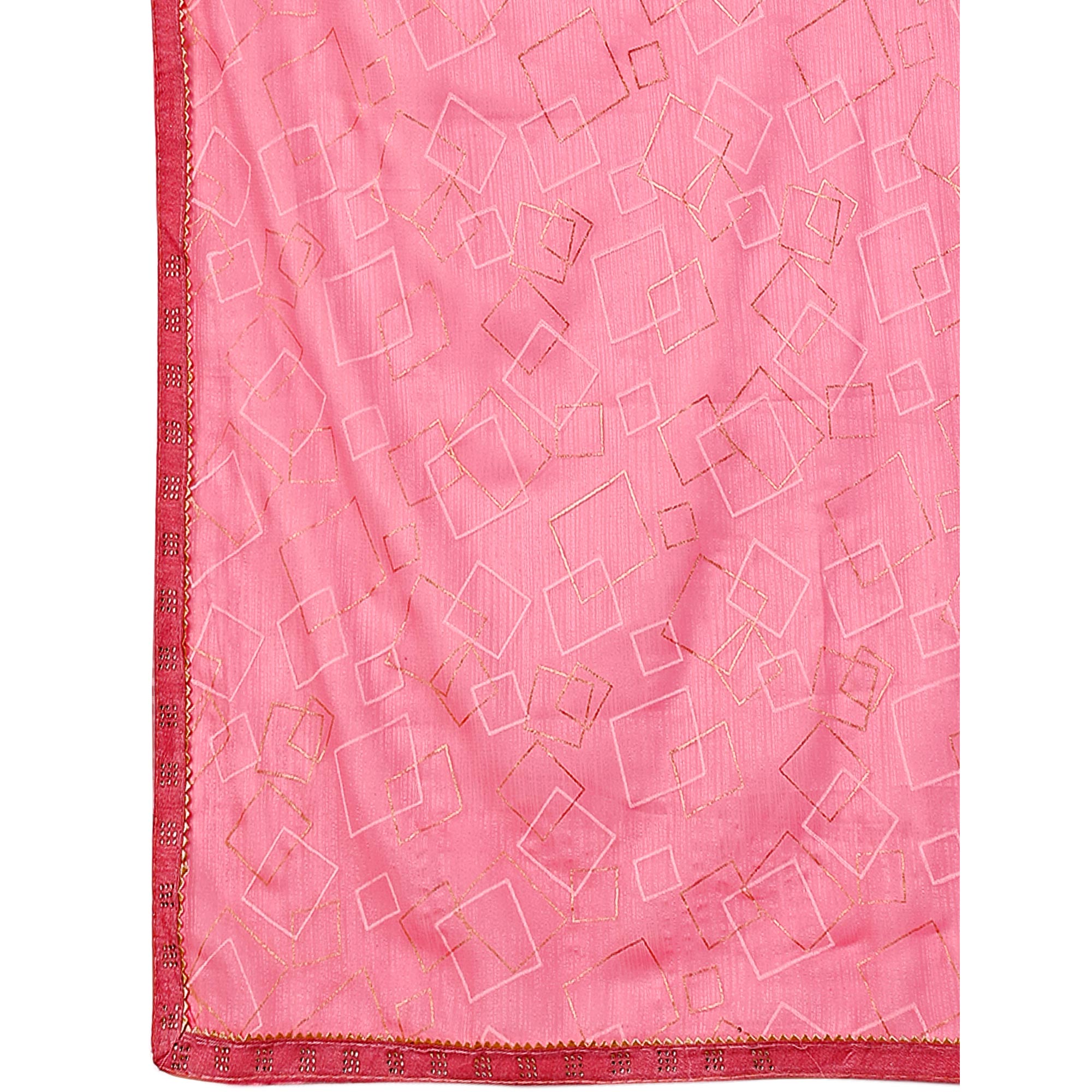 Pink Printed With Zari Work Chiffon Saree With Lace Border