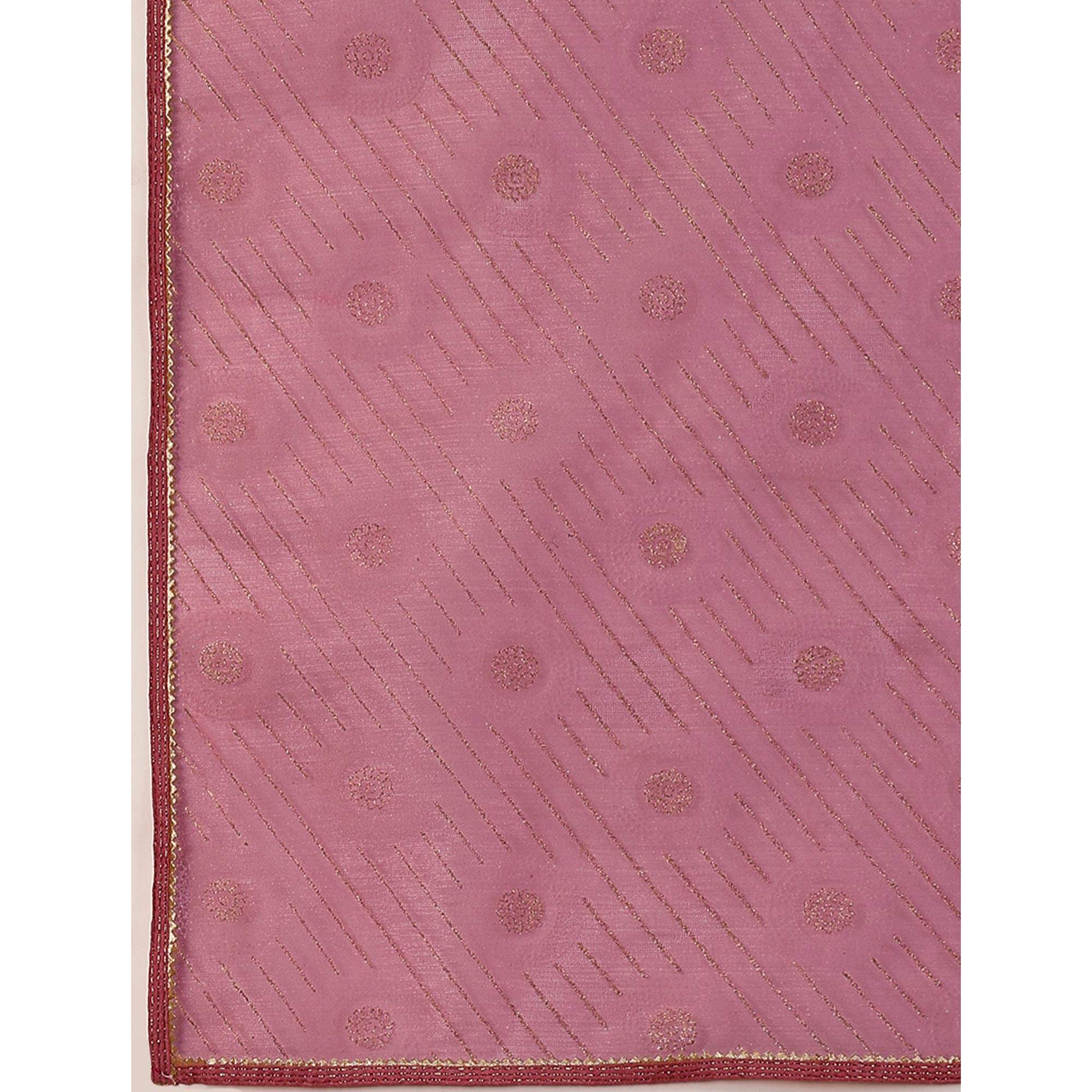 Purple Printed With Zari Work Cotton Silk Saree With Lace Border