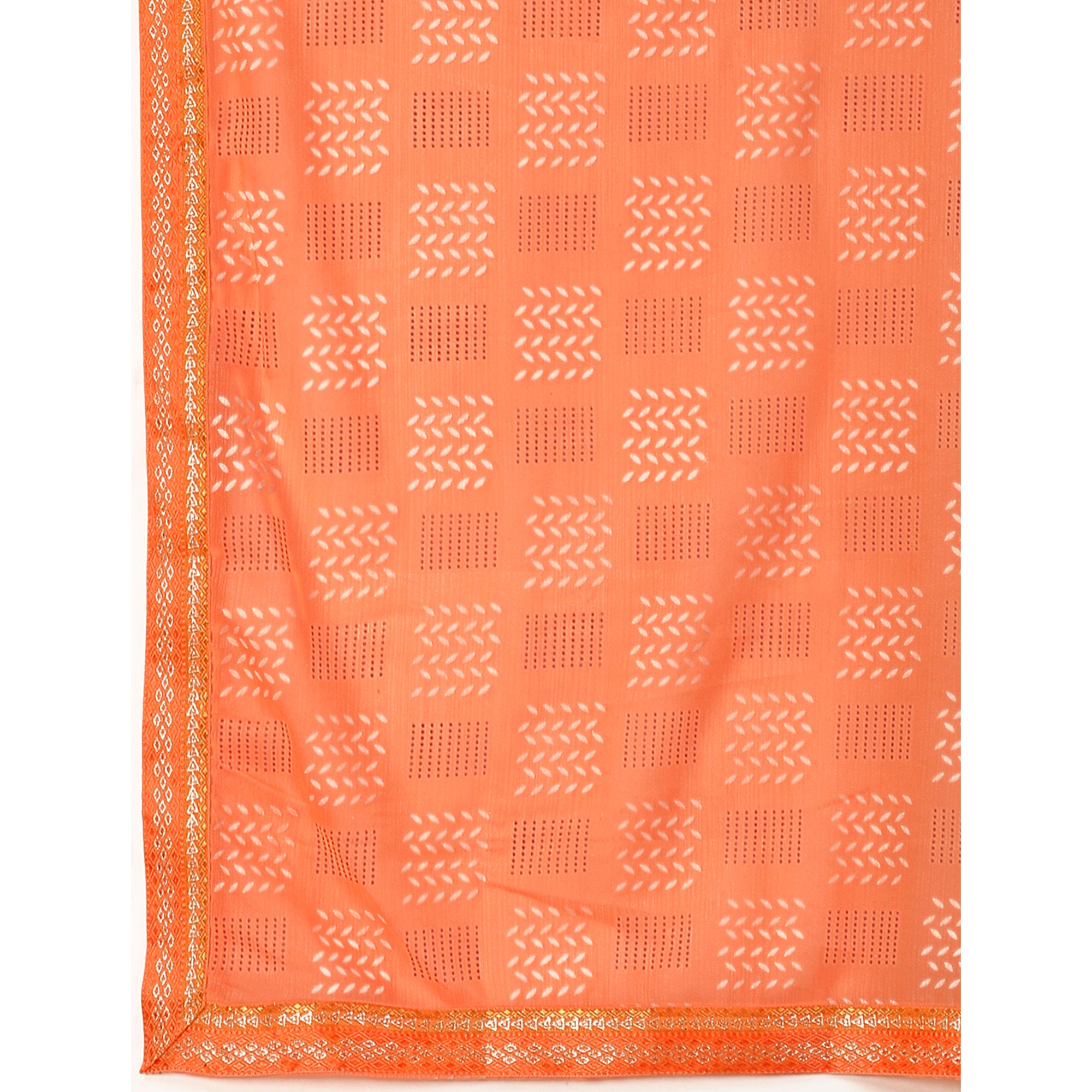 Light Orange Printed Chiffon Saree With Lace Border