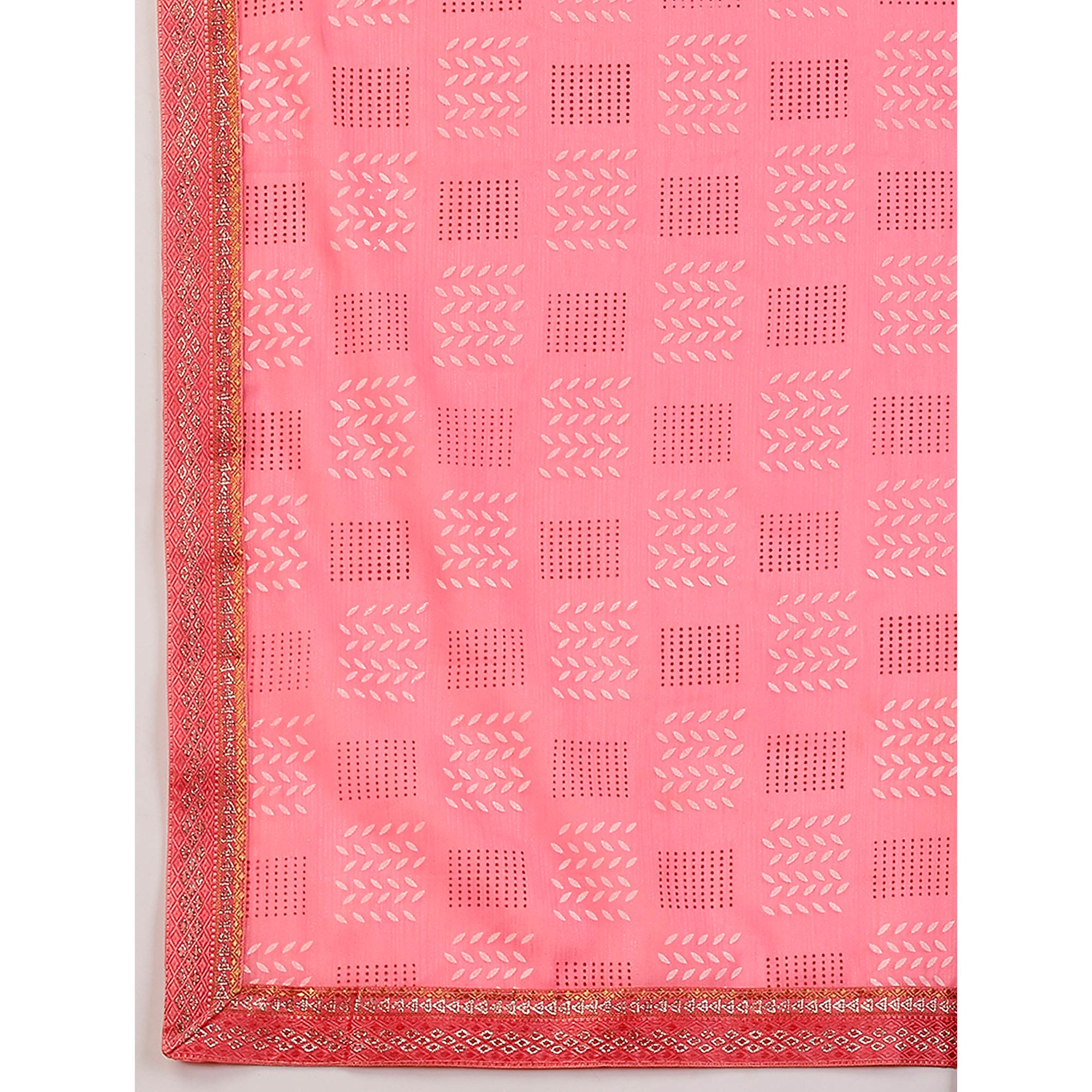 Pink Printed Chiffon Saree With Lace Border