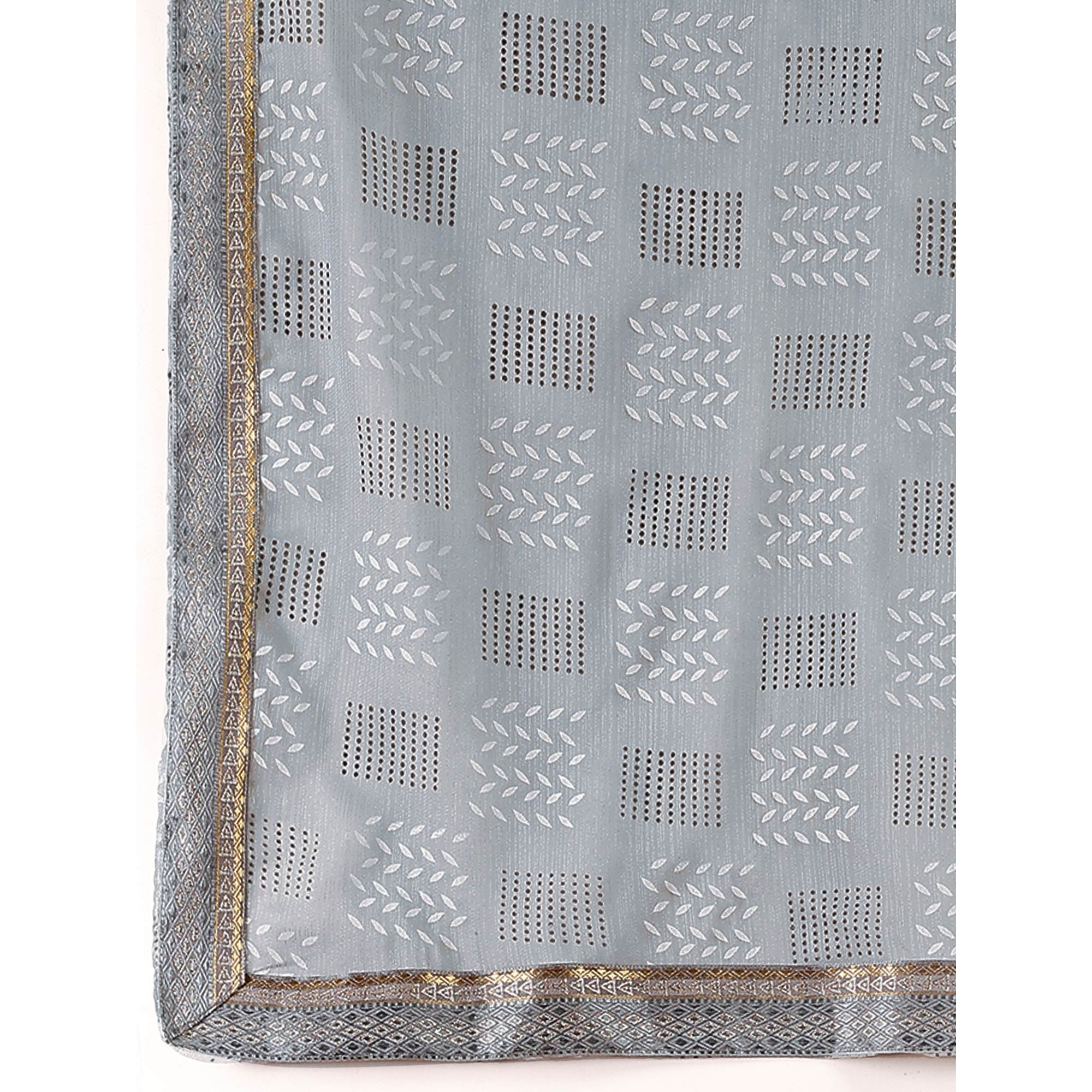 Grey Printed Chiffon Saree With Lace Border