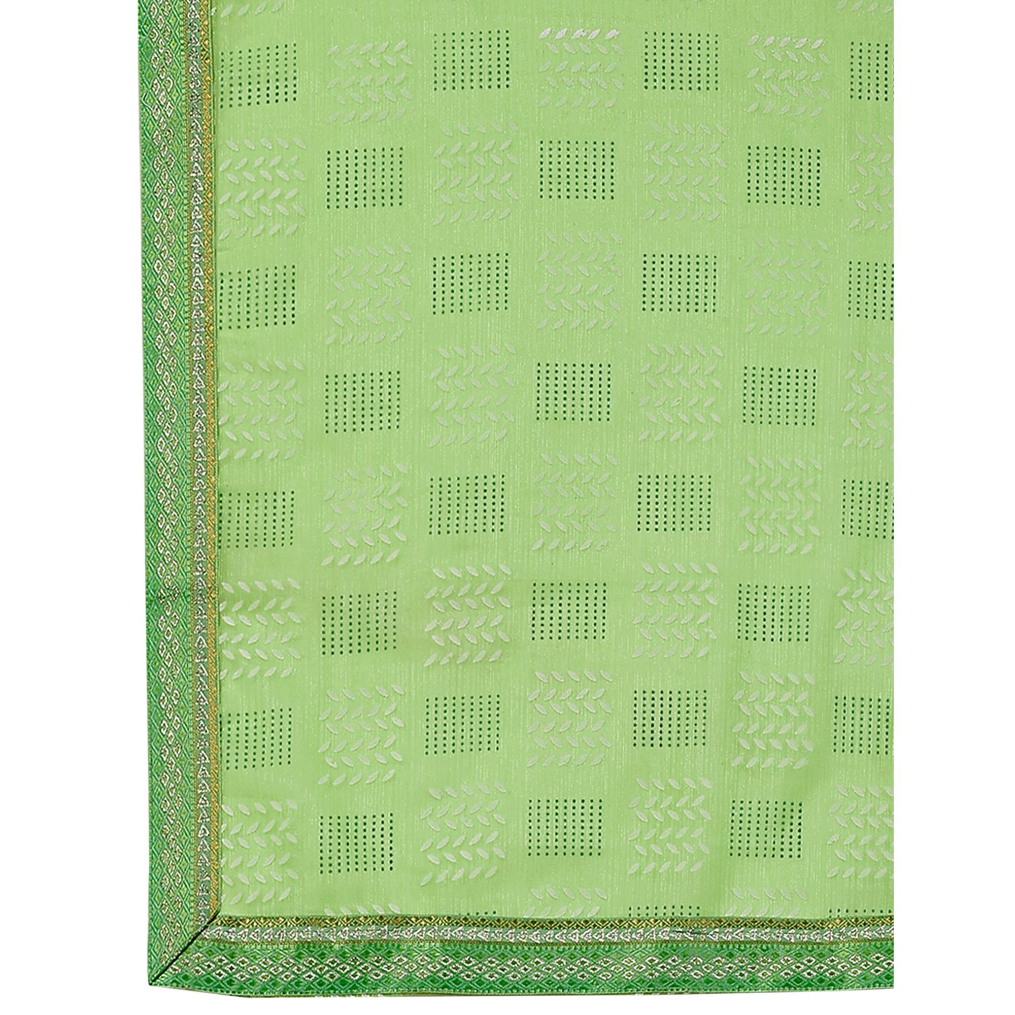 Green Printed Chiffon Saree With Lace Border