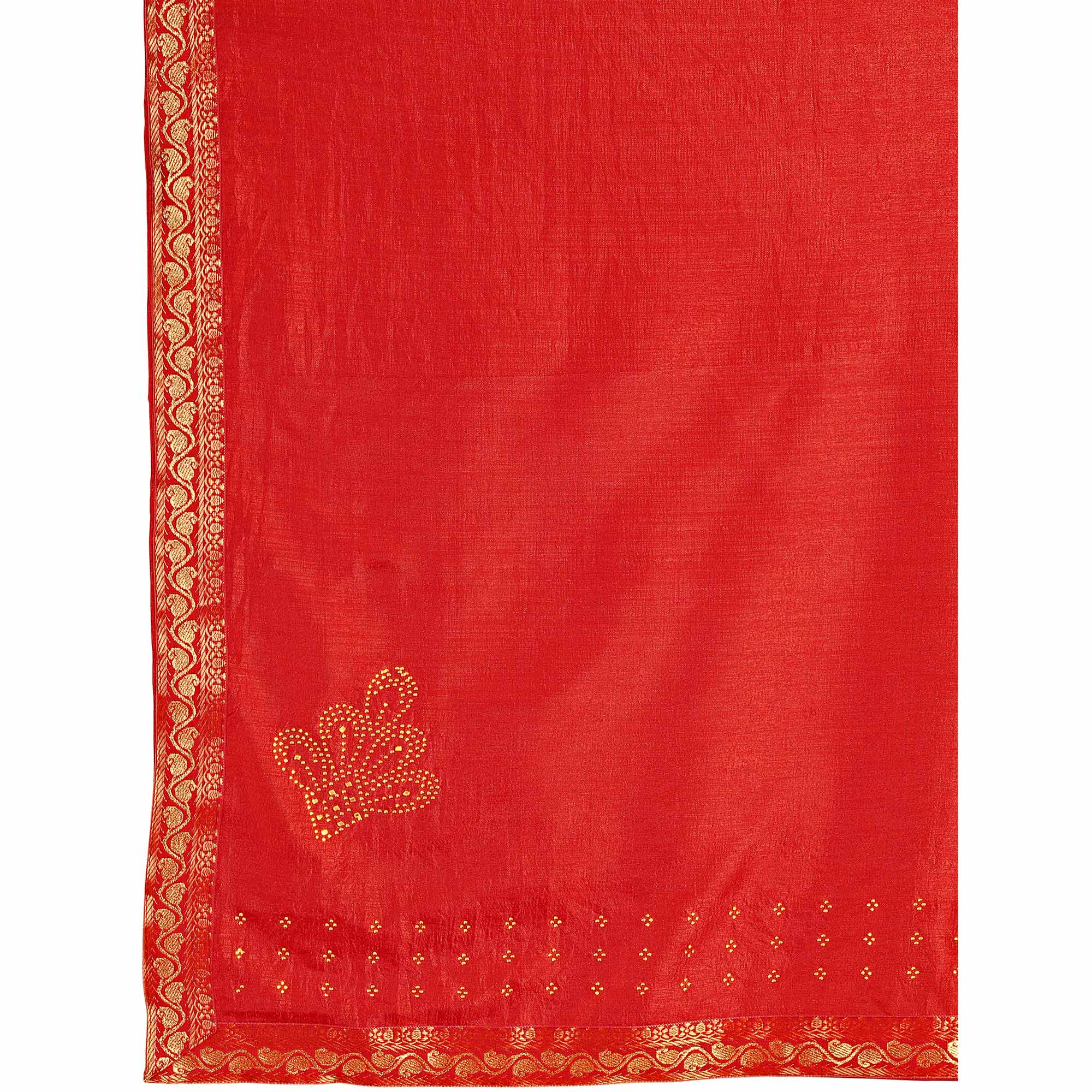 Red Swarovski Work Vichitra Silk Saree With Lace Border