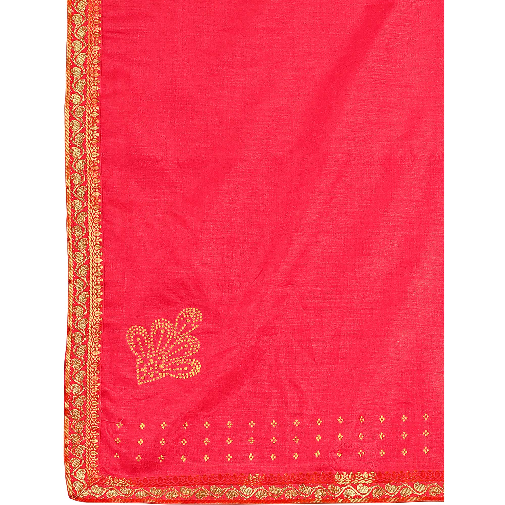 Pink Swarovski Work Vichitra Silk Saree With Lace Border