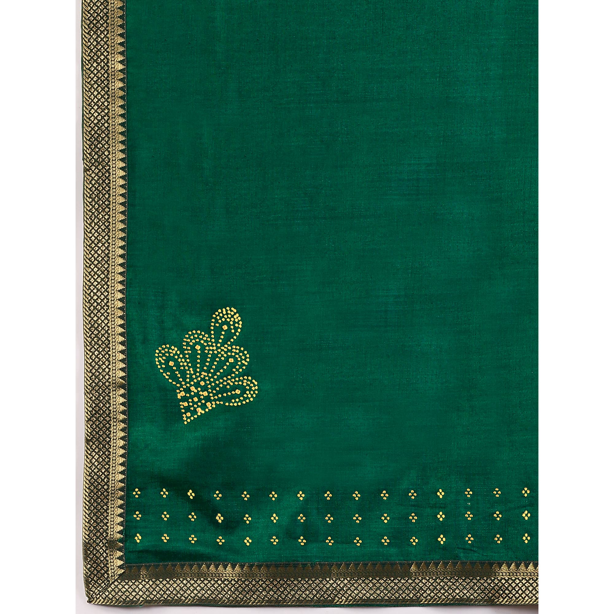 Green Swarovski Work Vichitra Silk Saree With Lace Border