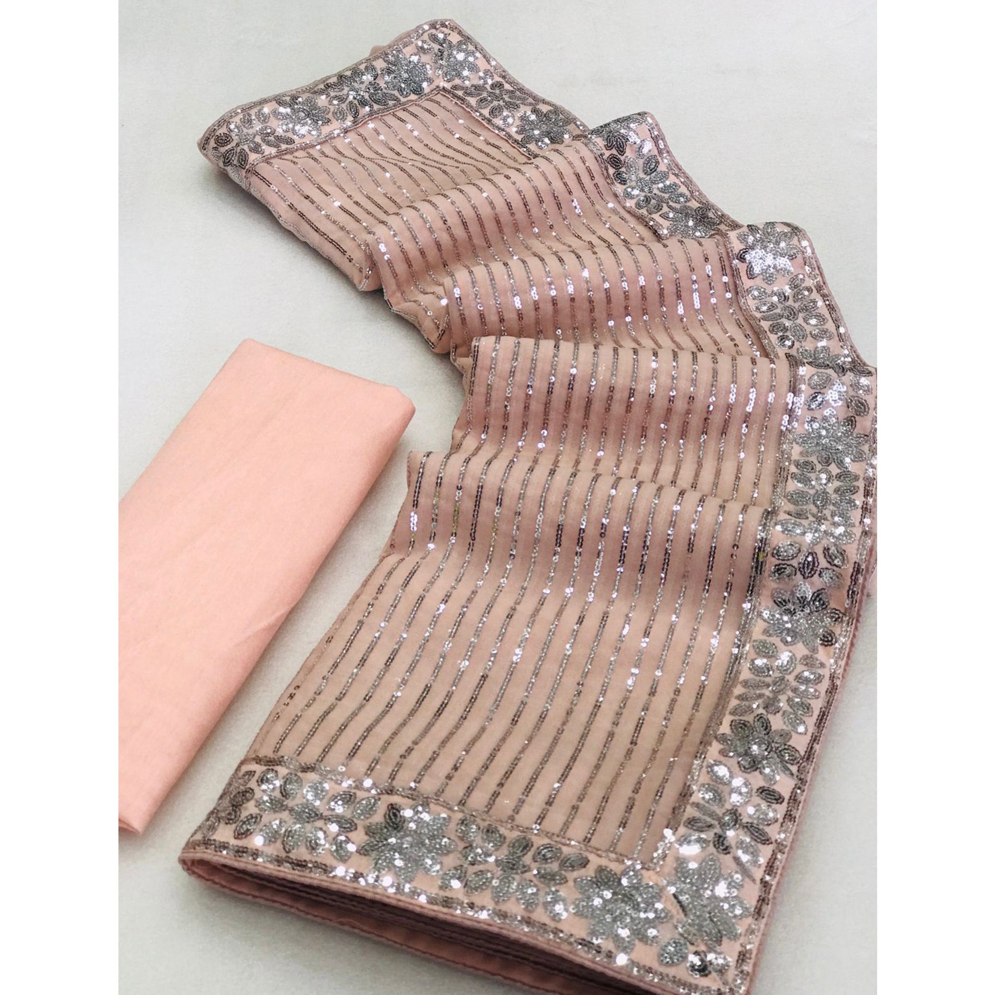 Peach Sequins Embroidered Georgette Saree