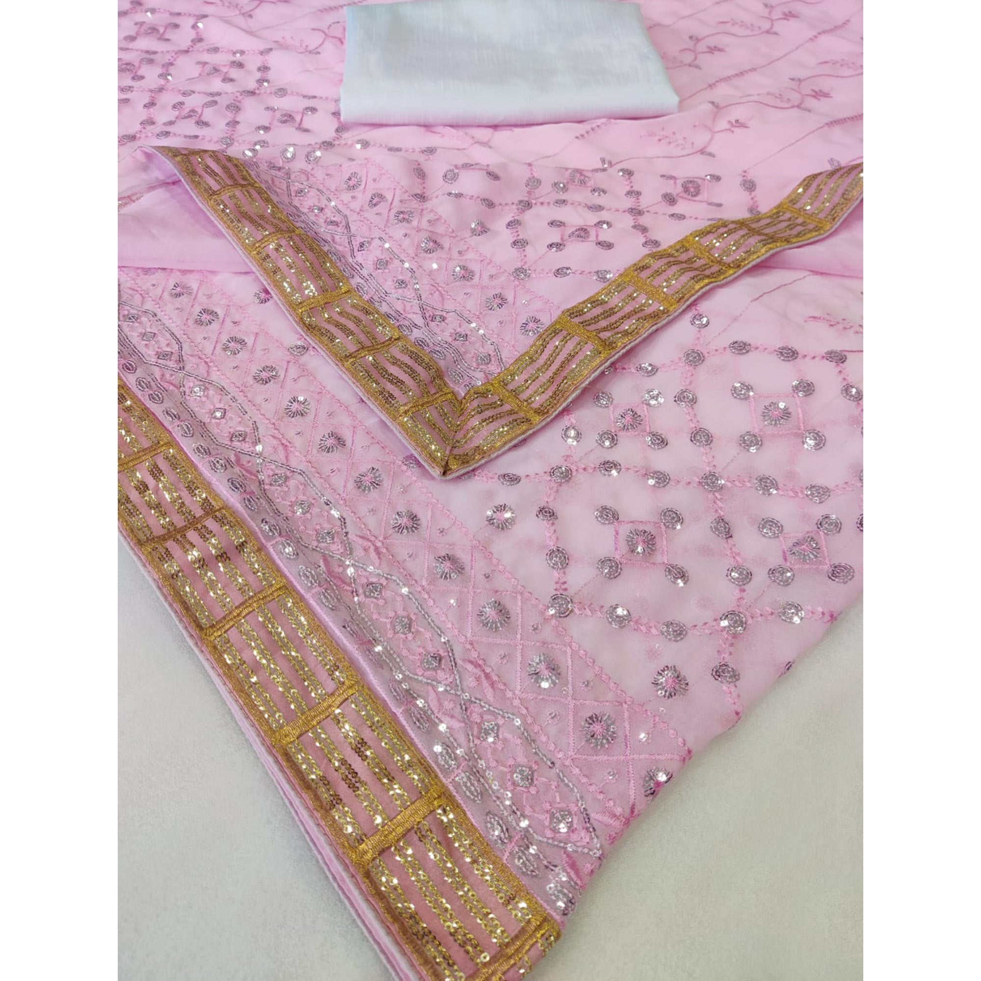 Pink Sequins Embroidered Georgette Saree