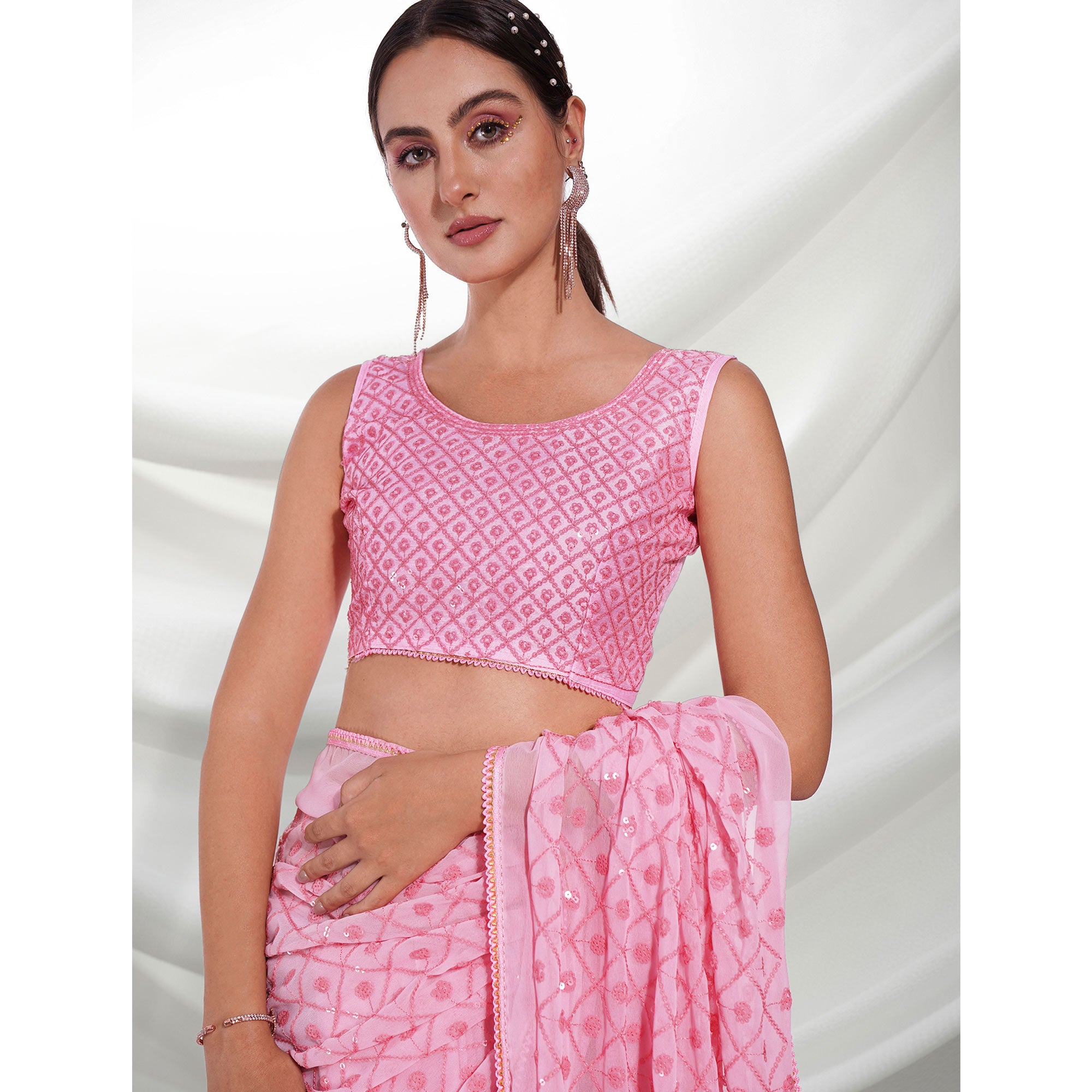 Pink Sequins Embroidered Georgette Saree