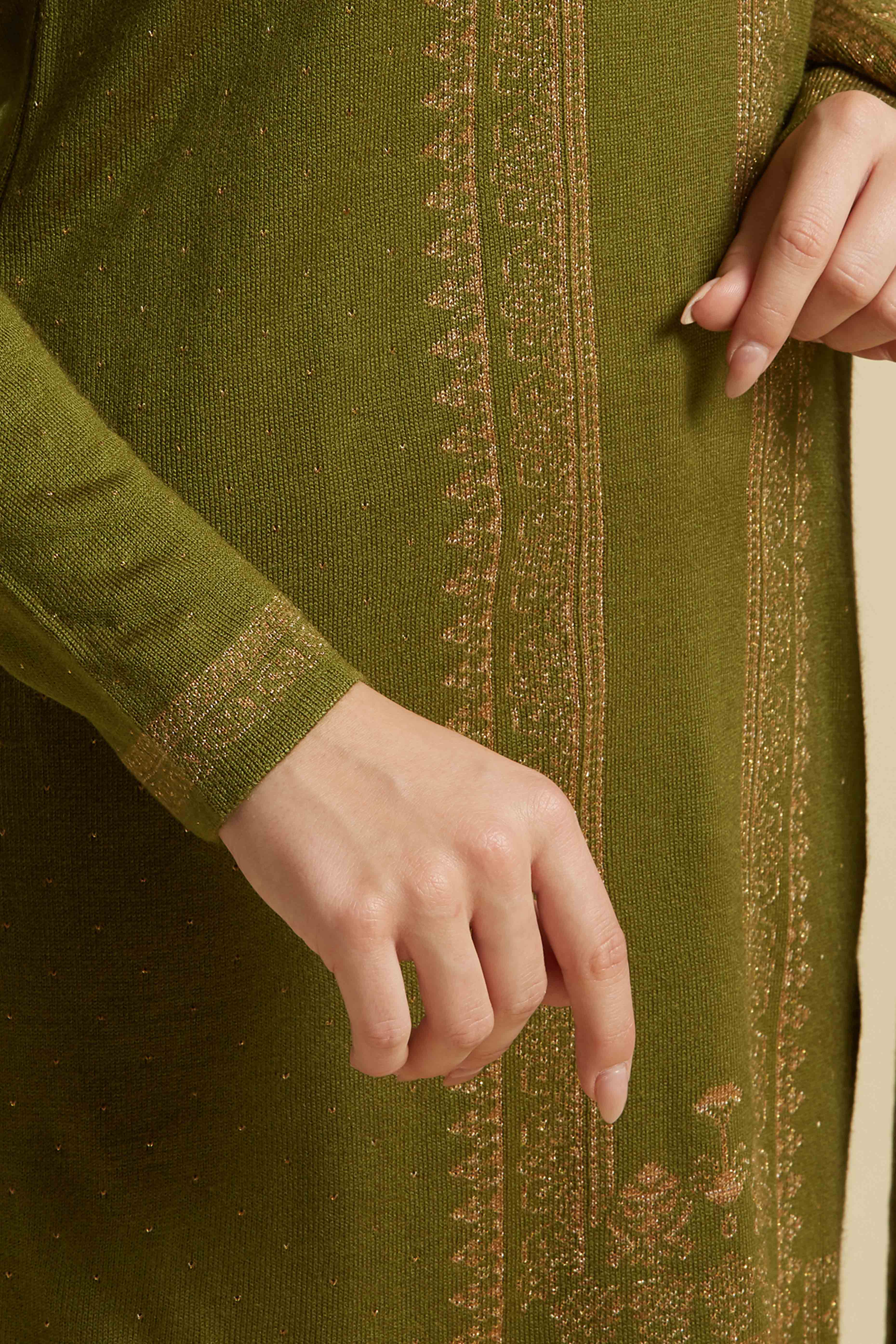 Olive Woven Woolen Straight Salwar Suit