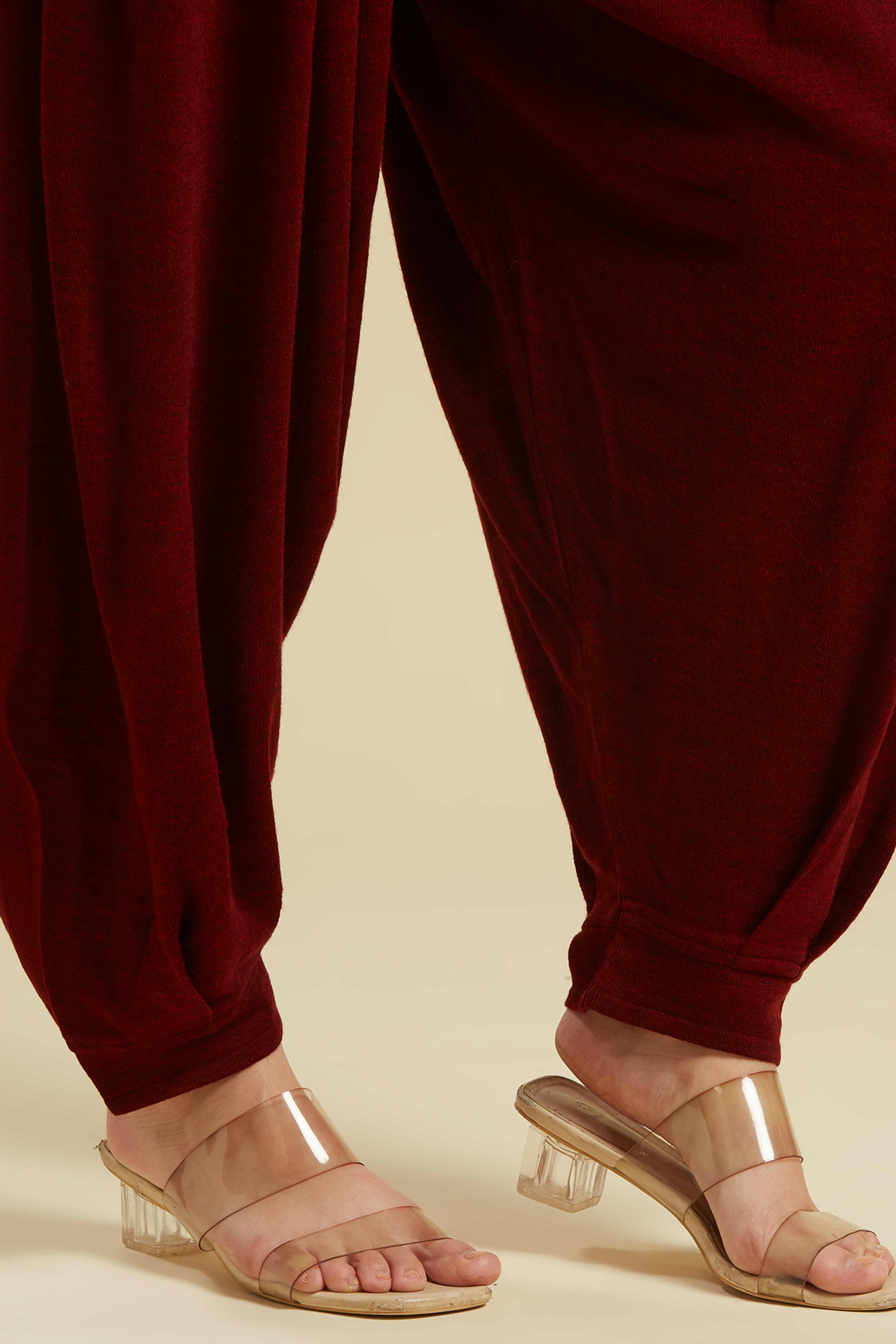 Chikoo Woven Woolen Straight Top Bottom Set