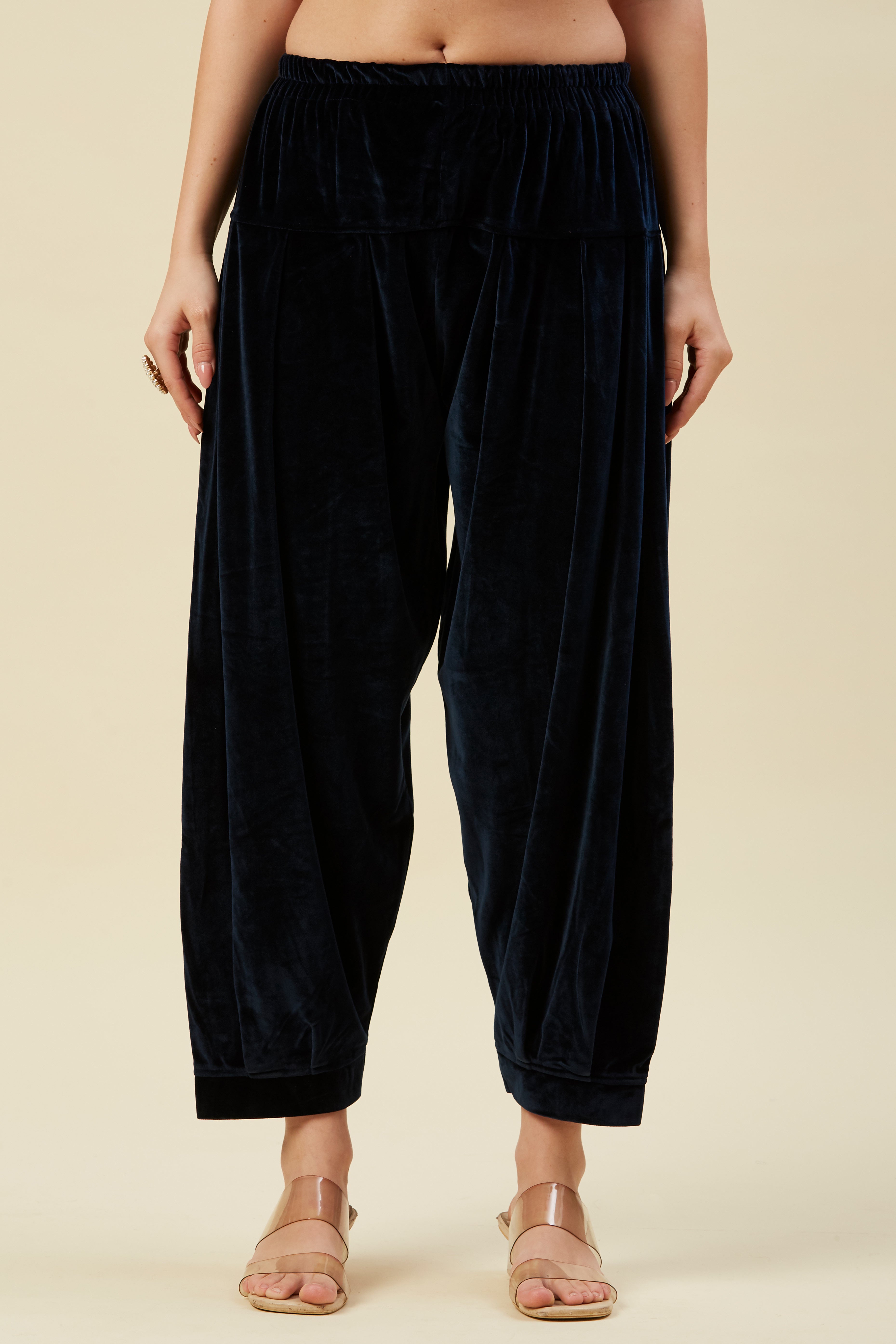 Navy Blue Embroidered Velvet Straight Salwar Suit