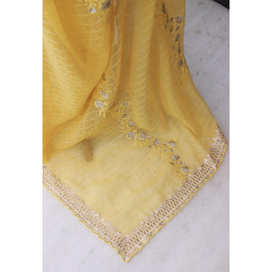 Yellow Shimmer Chiffon Saree with Floral Sequin Embroidery & Intricate Cutwork Border