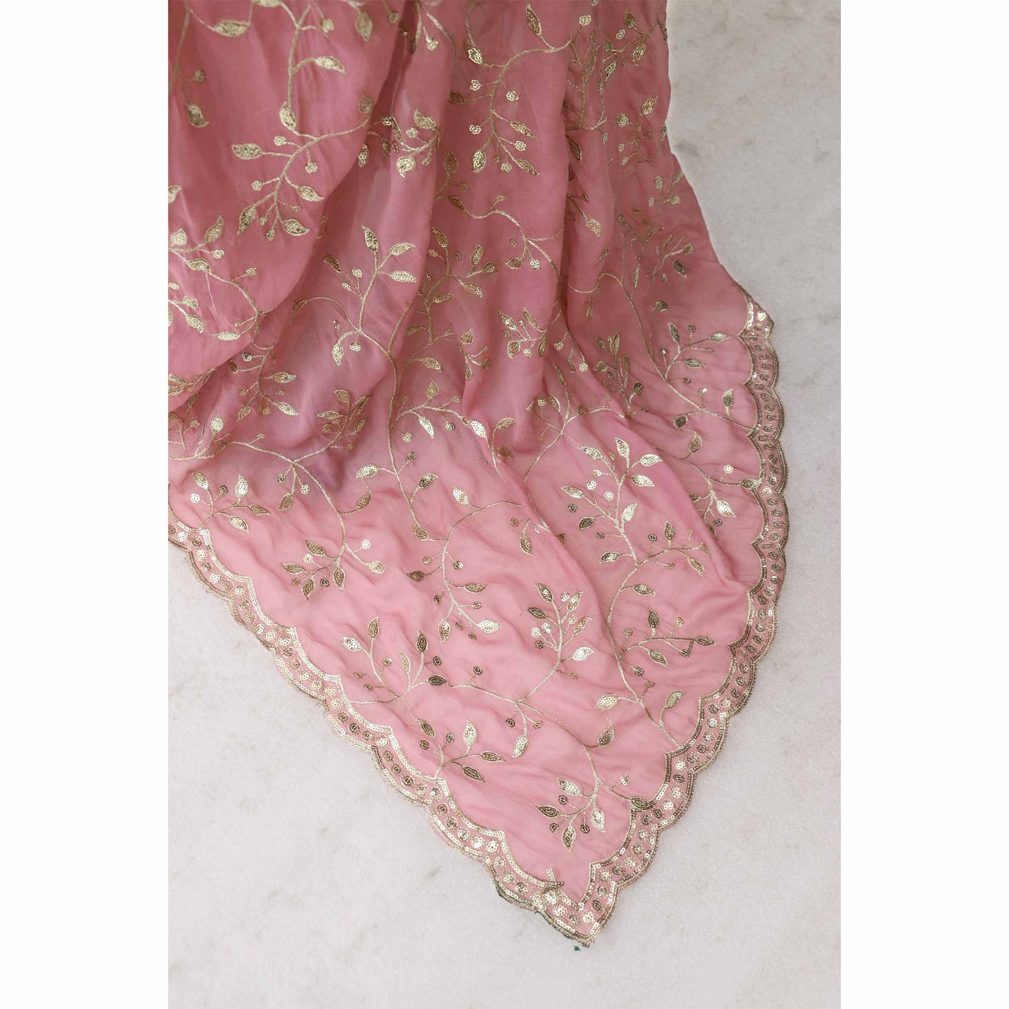 Designer Pink Georgette Saree Featuring Intricate Sequins & Embroidery Work