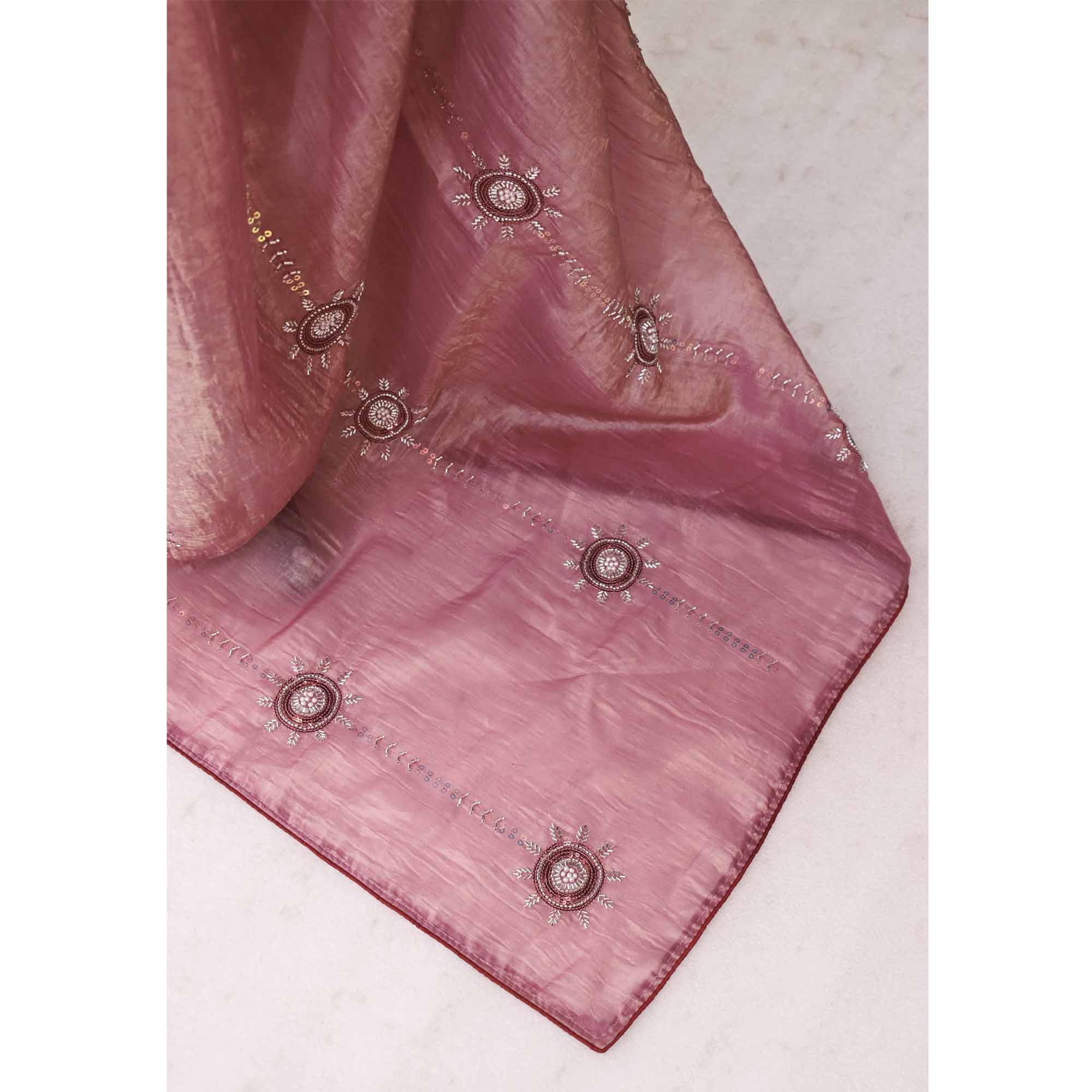 Pink Designer Silk Blend Saree Embellished with Stones & Beads