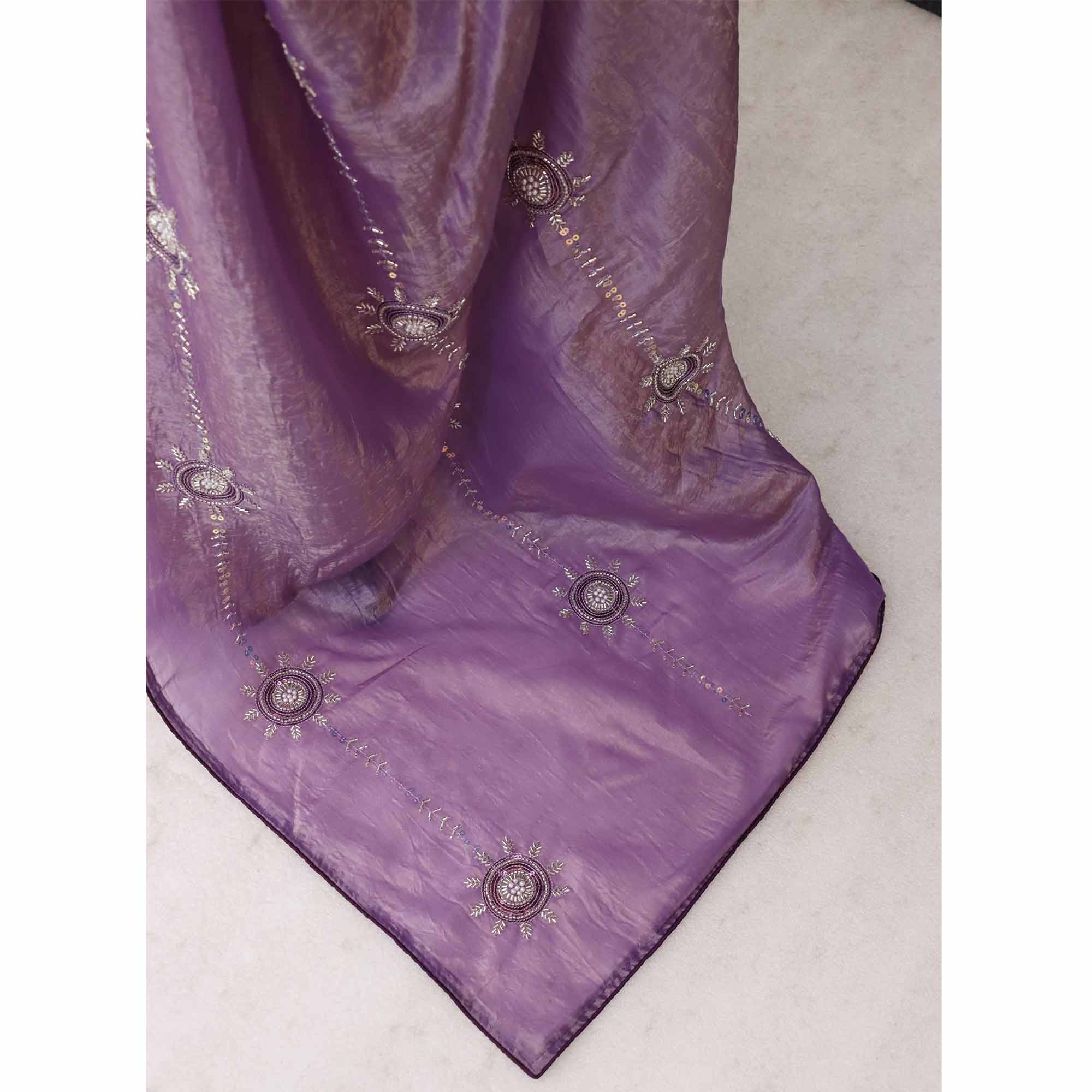 Purple Designer Silk Blend Saree Embellished with Stones & Beads