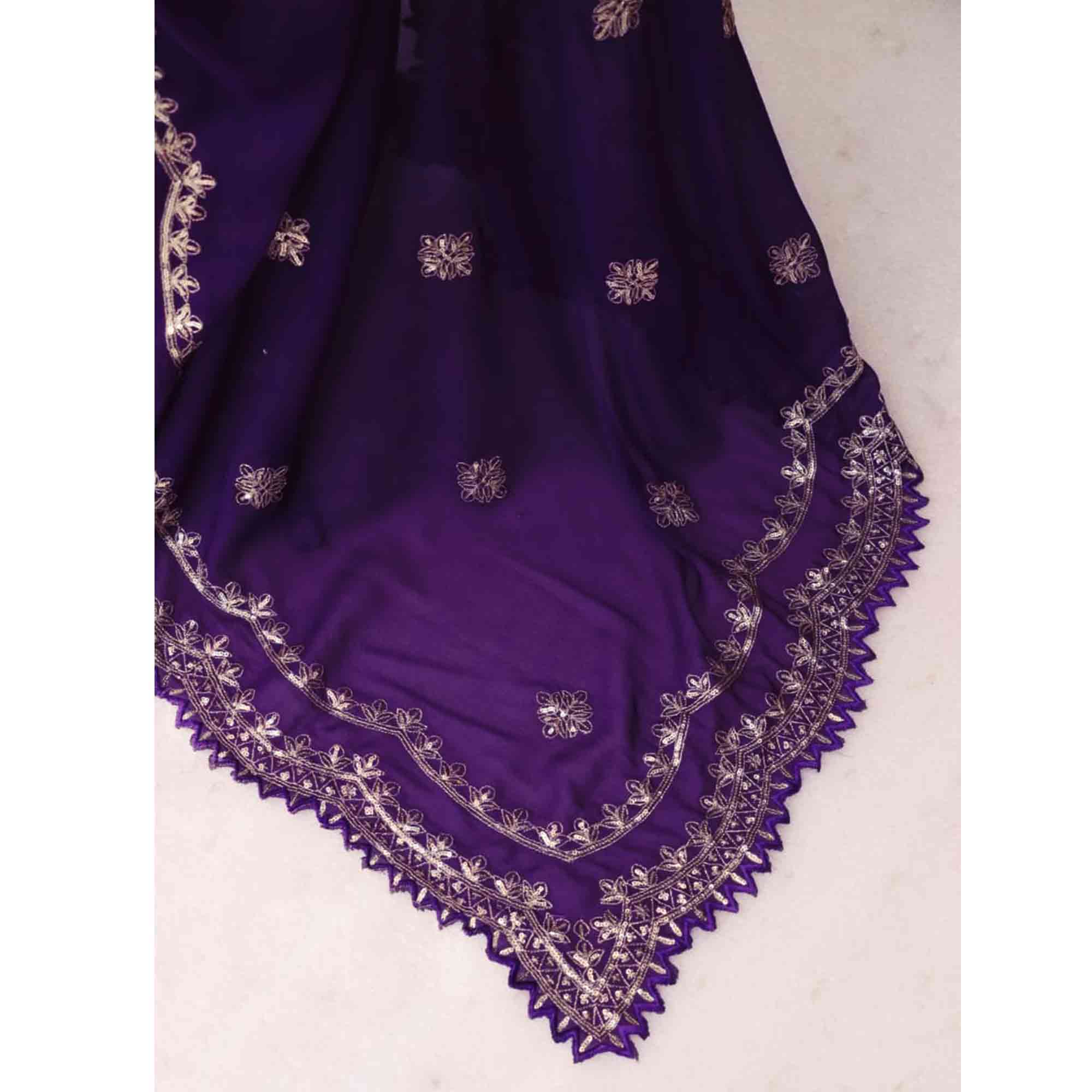 Radiant Purple Thread Work Georgette Silk Saree Beautifully Enhanced With Sequins Embellishment