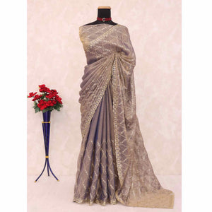 Lavender Partywear Organza Chiffon Silk Saree Highlighted with Fine Sequins Detailing