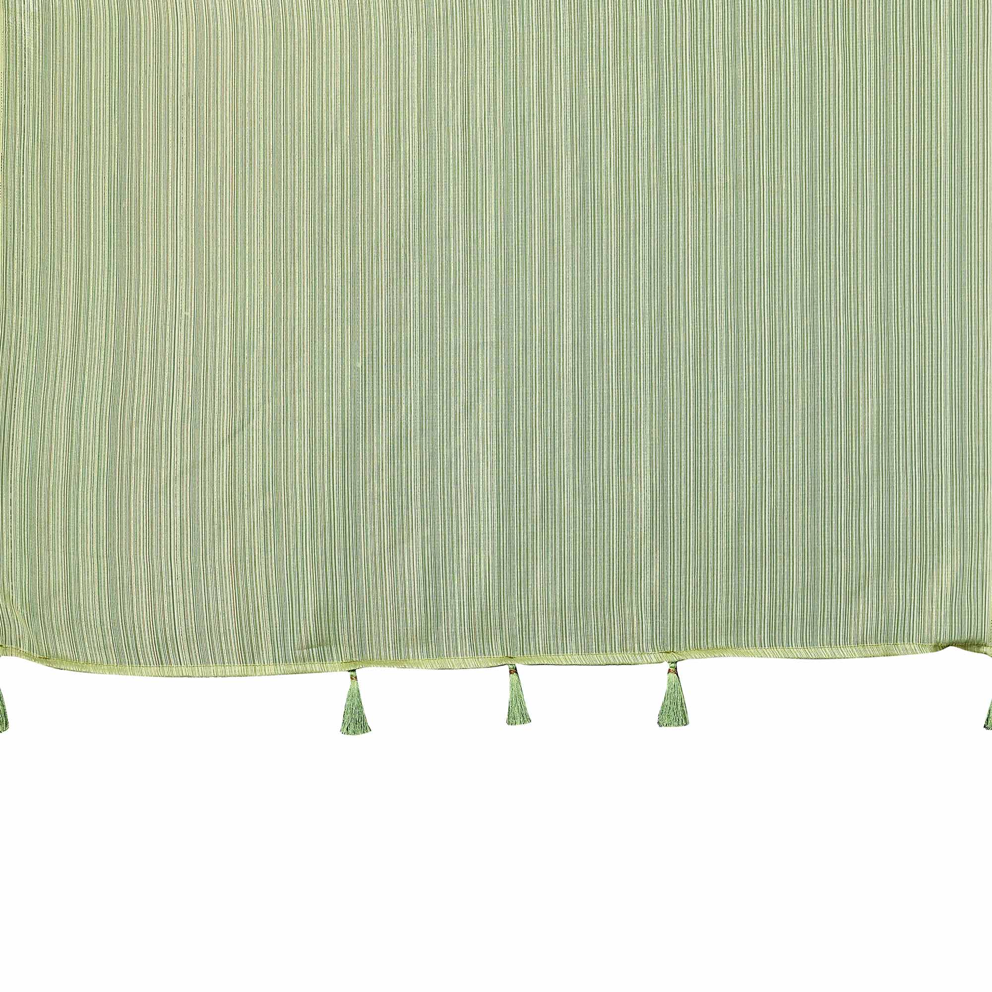 Pista Green Woven Satin Saree With Tassels