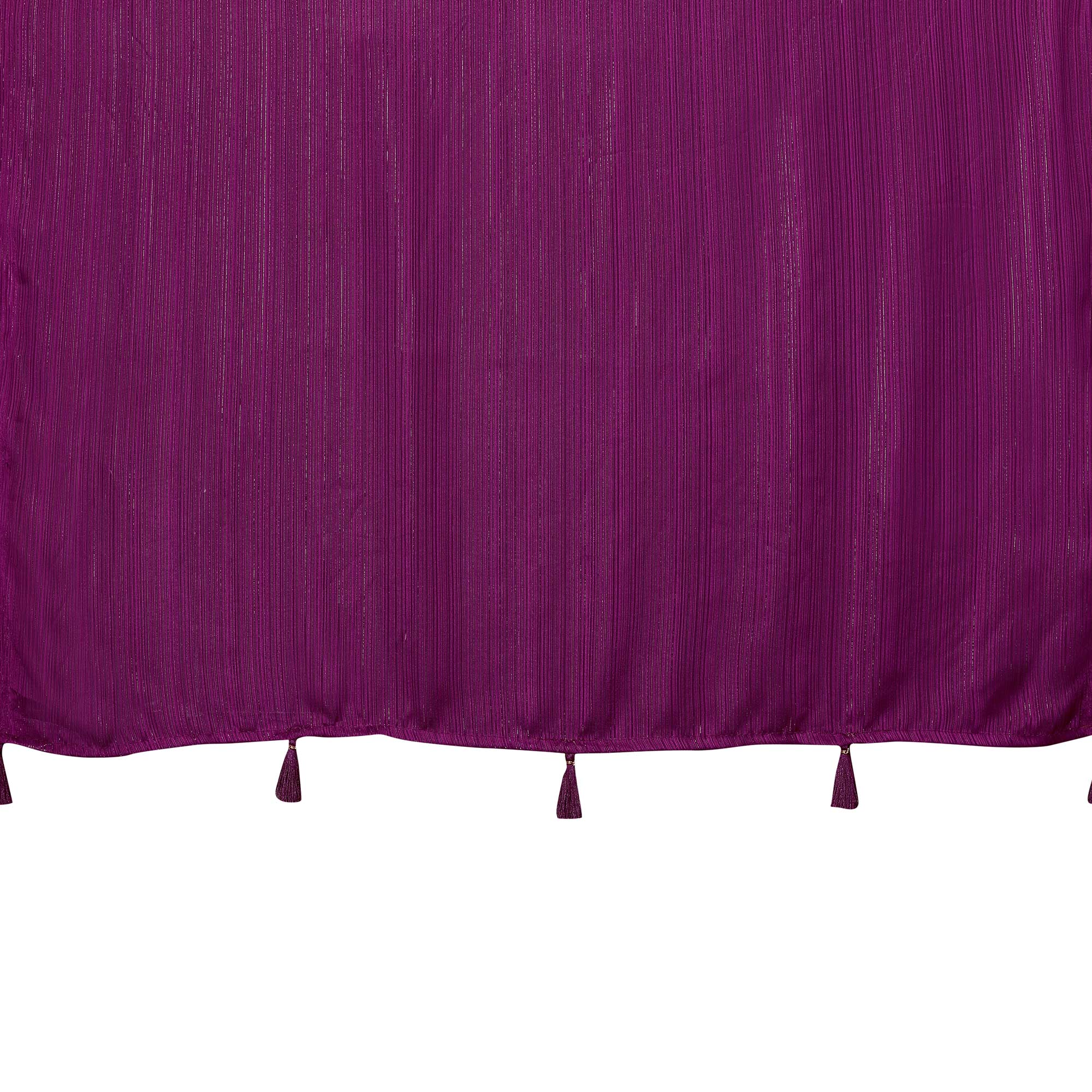 Purple Woven Satin Saree With Tassels