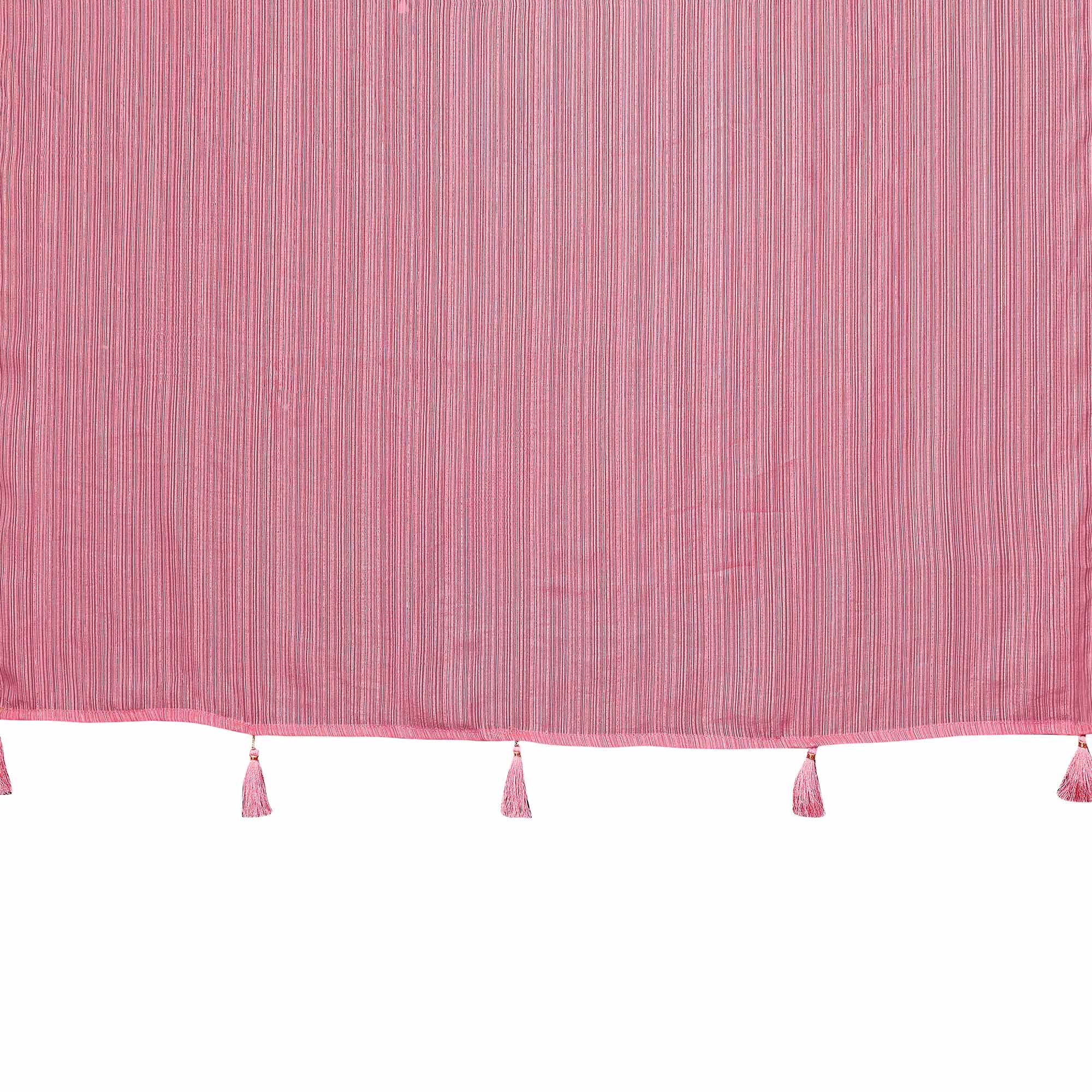 Rose Pink Woven Satin Saree With Tassels