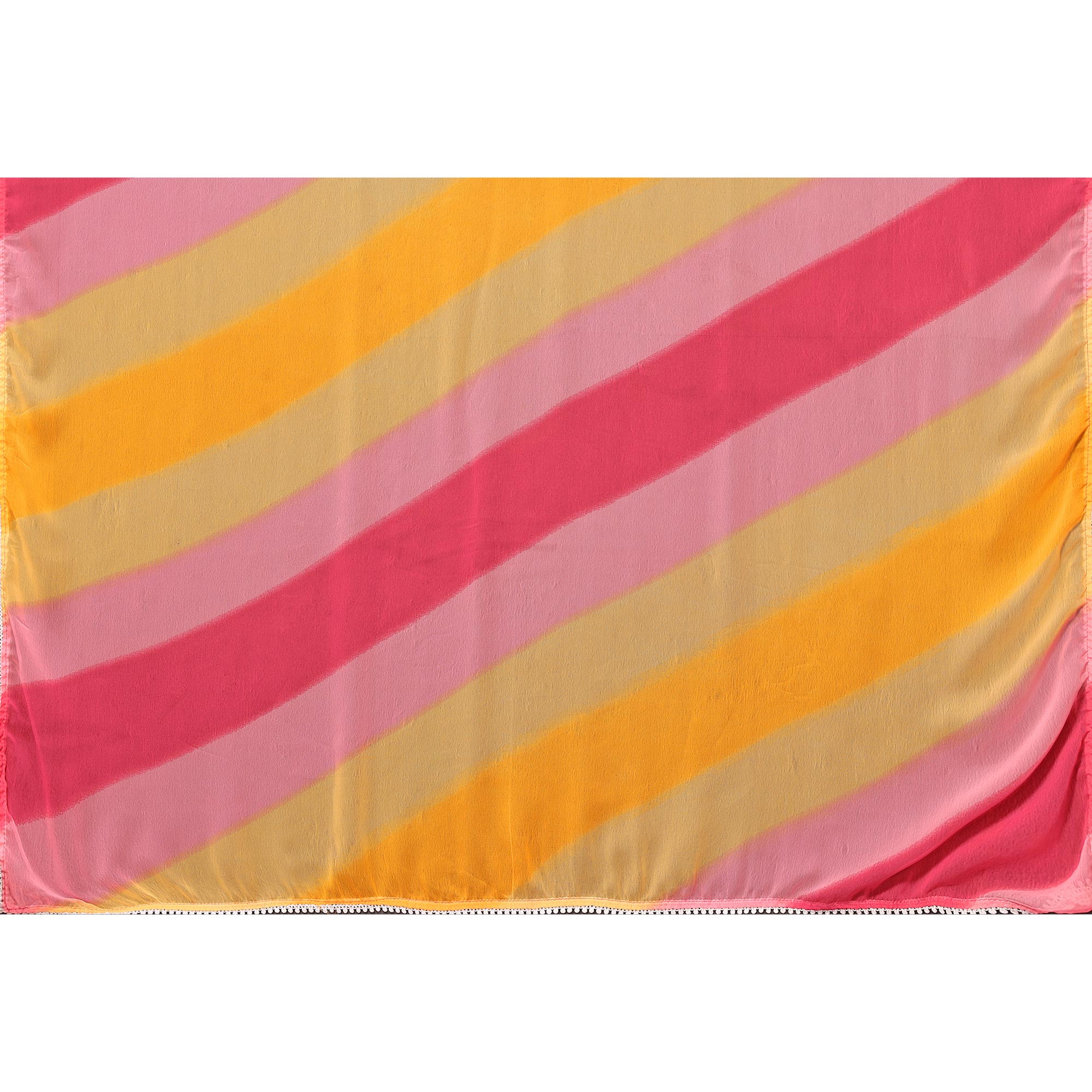 Yellow & Pink Printed Ready To Wear Georgette Saree