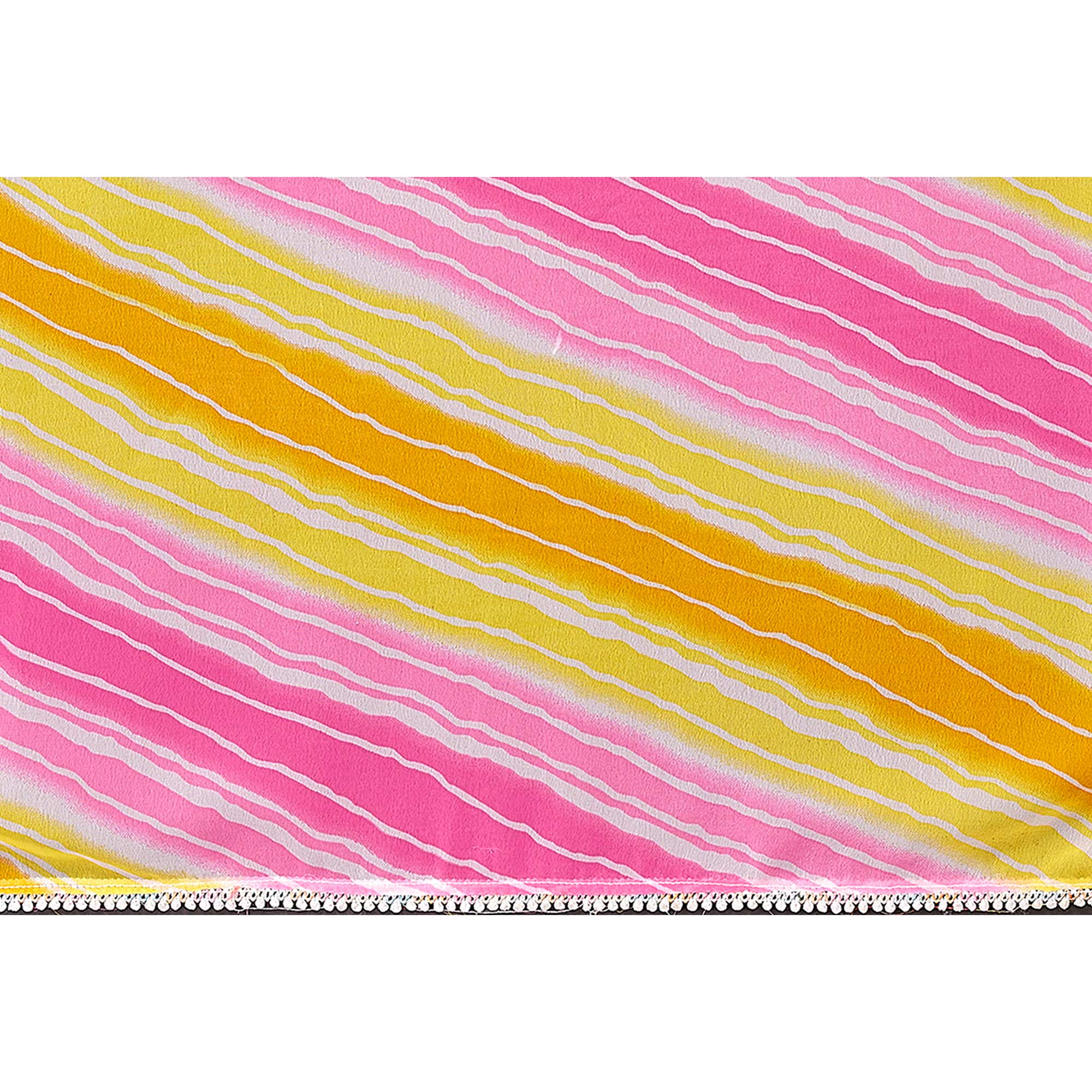 Yellow & Pink Printed Ready To Wear Georgette Saree