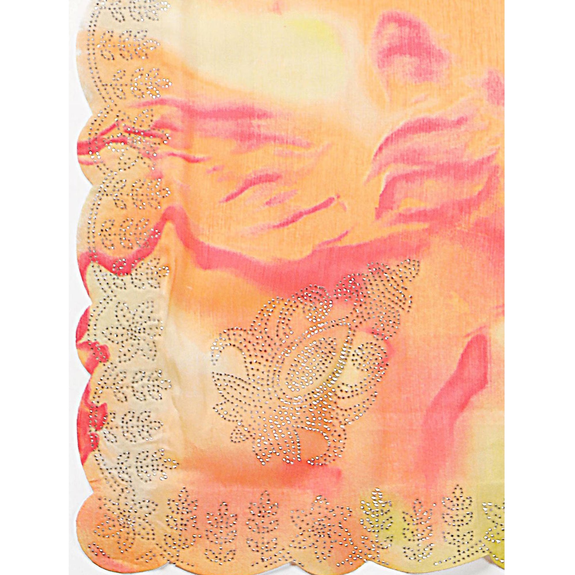 Orange Printed With Swarovski Work Chiffon Saree