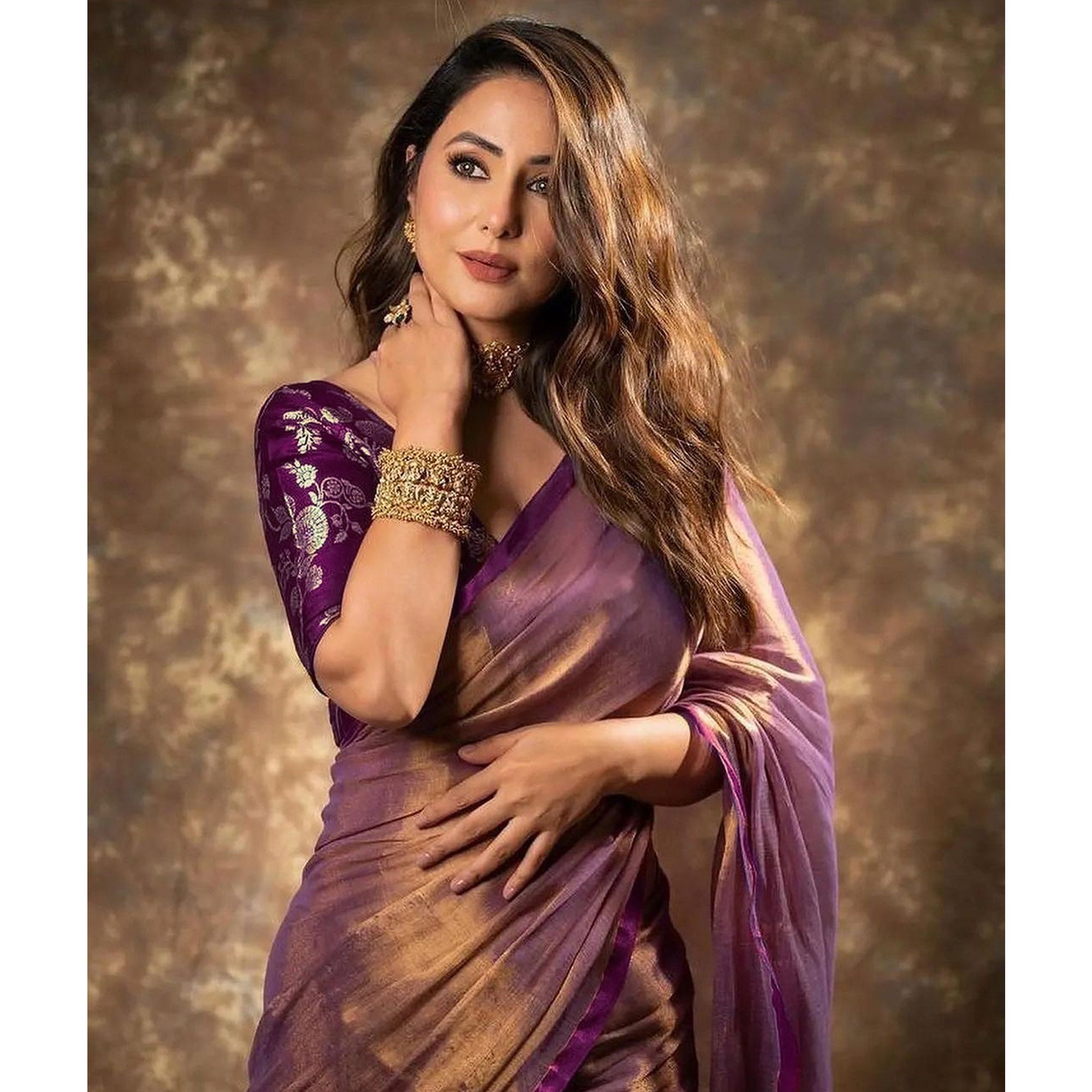 Purple Solid Net Silk Saree