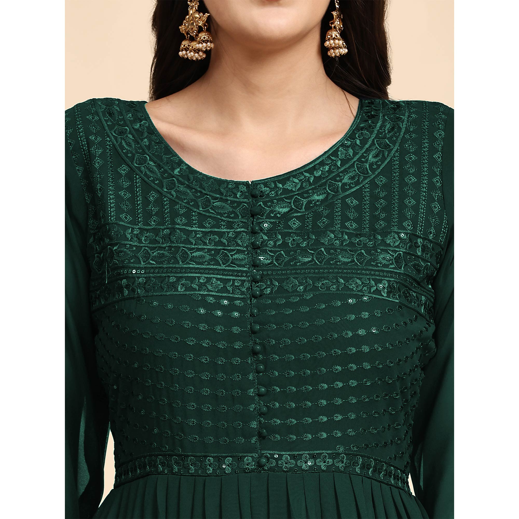 Green Sequins Embroidered Georgette Semi Stitched Suit