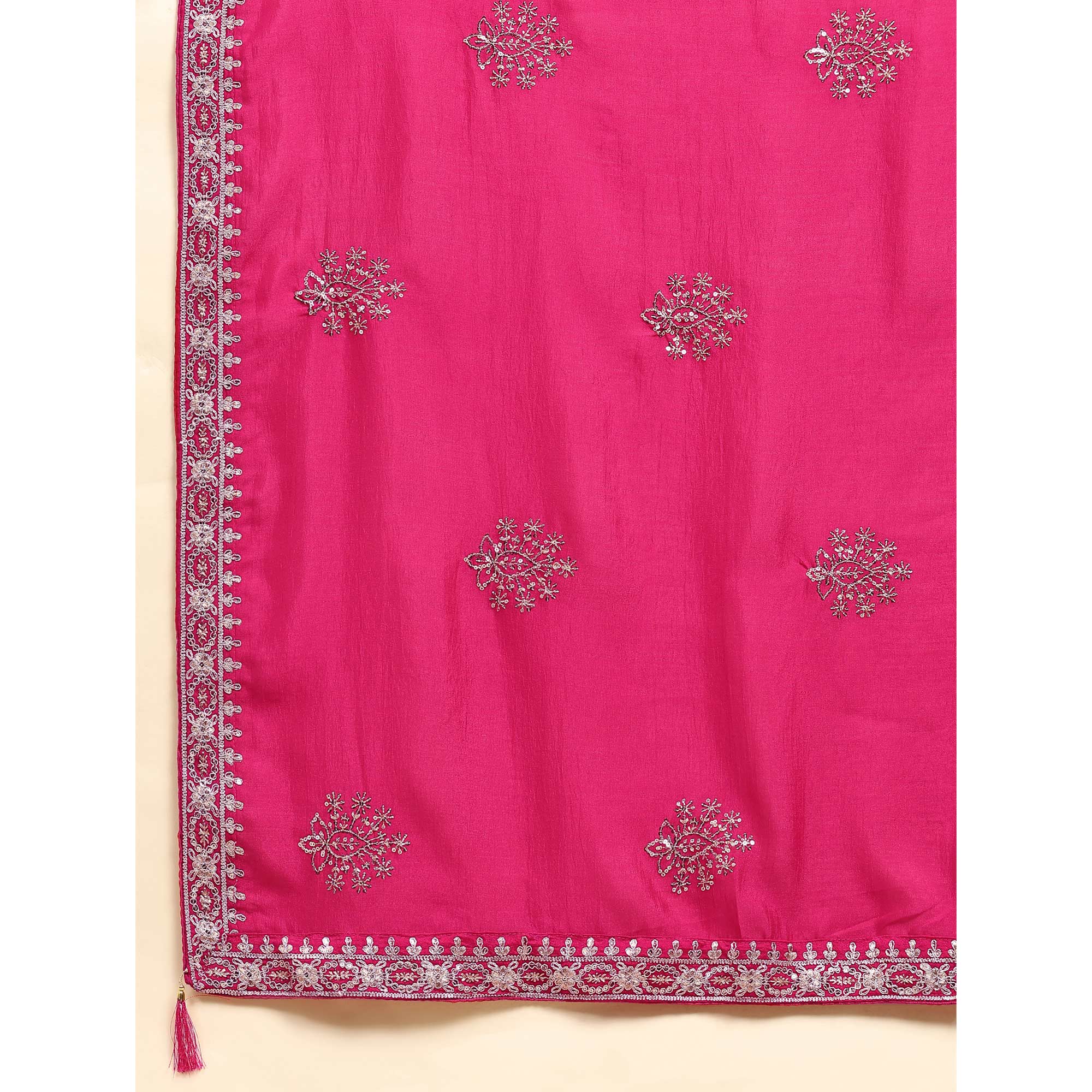 Pink Embroidered Dola Silk Straight Semi Stitched Suit
