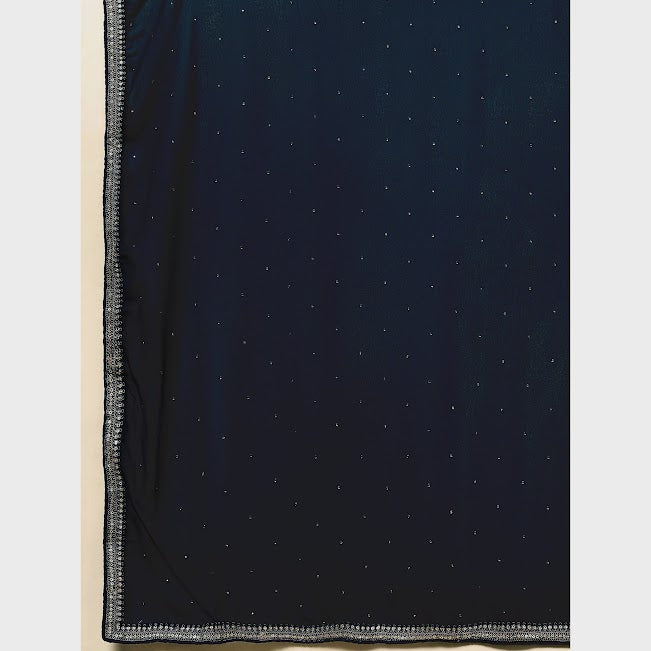 Navy Blue Embroidered Georgette Semi Stitched Suit